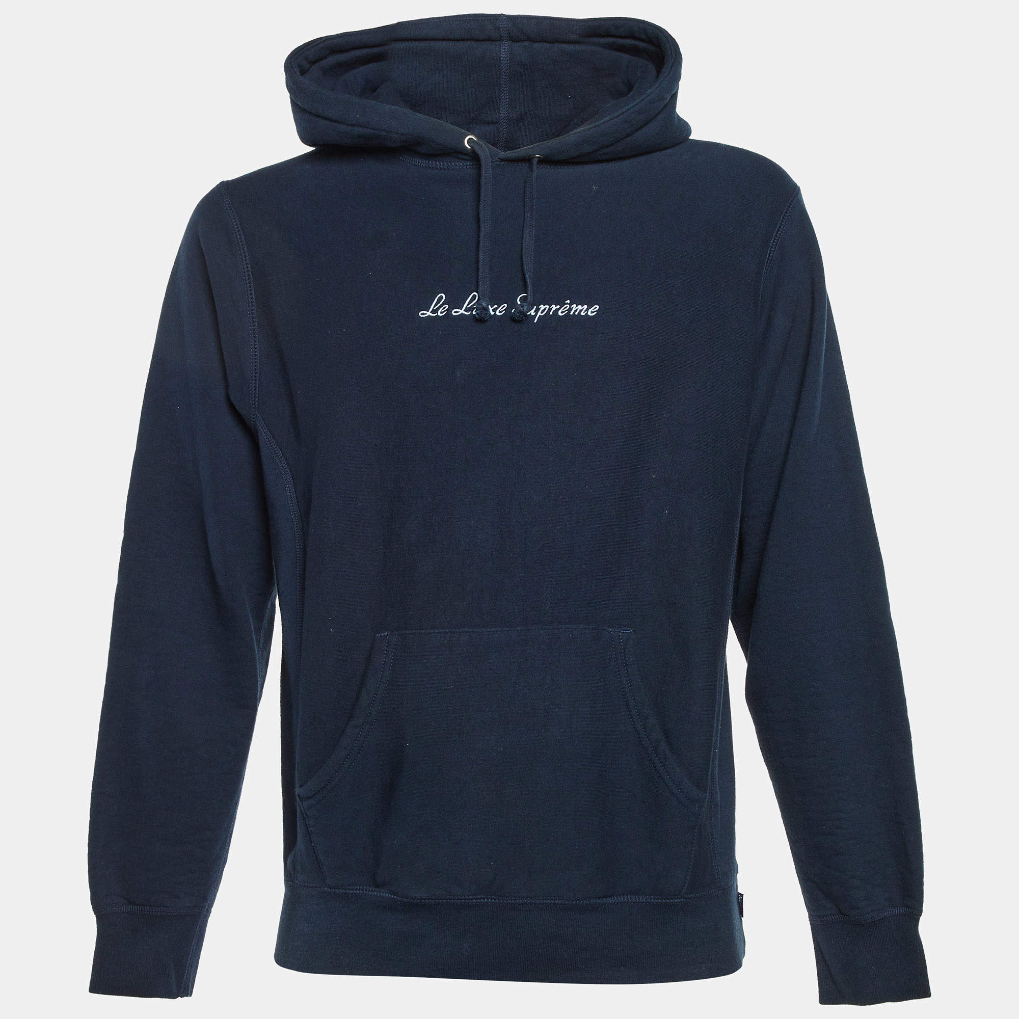 Pre Owned Supreme Dark Blue Le Luxe Supreme Cotton Hoodie M 