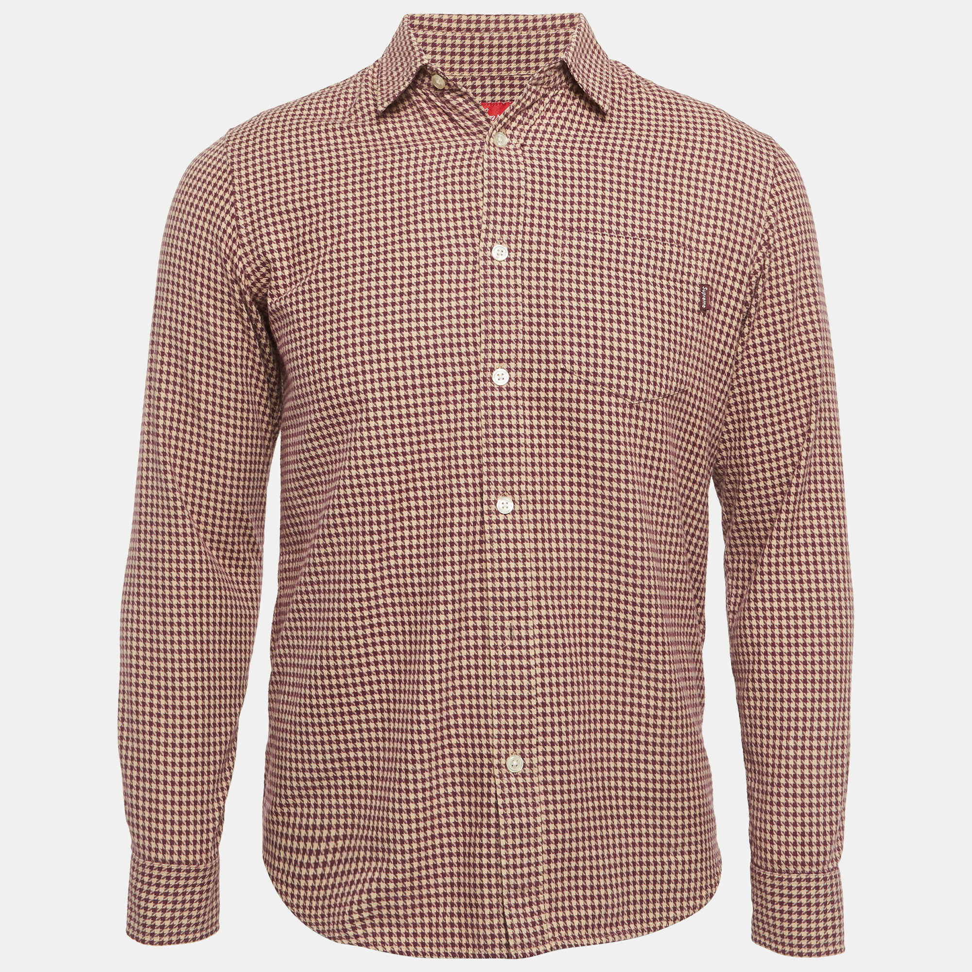 Pre Owned Supreme Purple/Beige Houndstooth Cotton Shirt S
