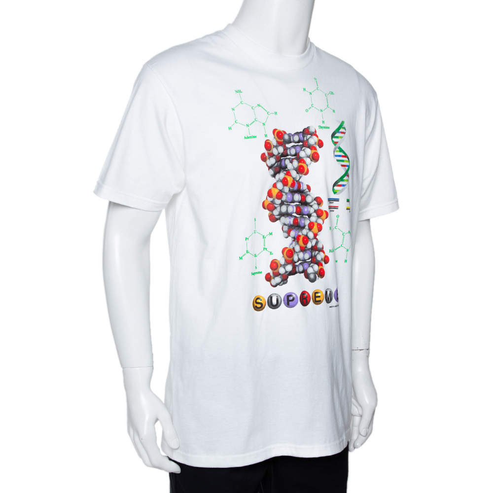 Supreme White DNA Print Cotton Crew Neck T Shirt L Supreme TLC