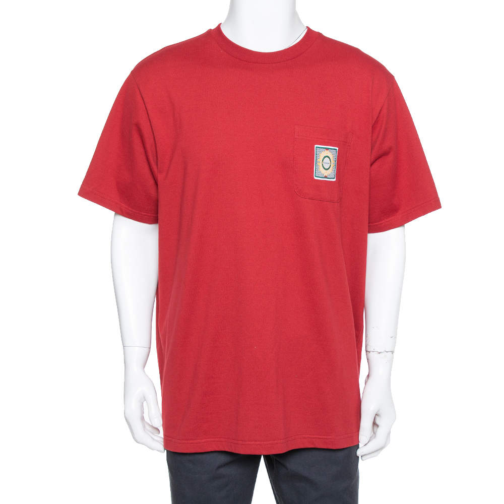 Supreme Burgundy Cotton Crest Label Pocket Crewneck T-Shirt XL