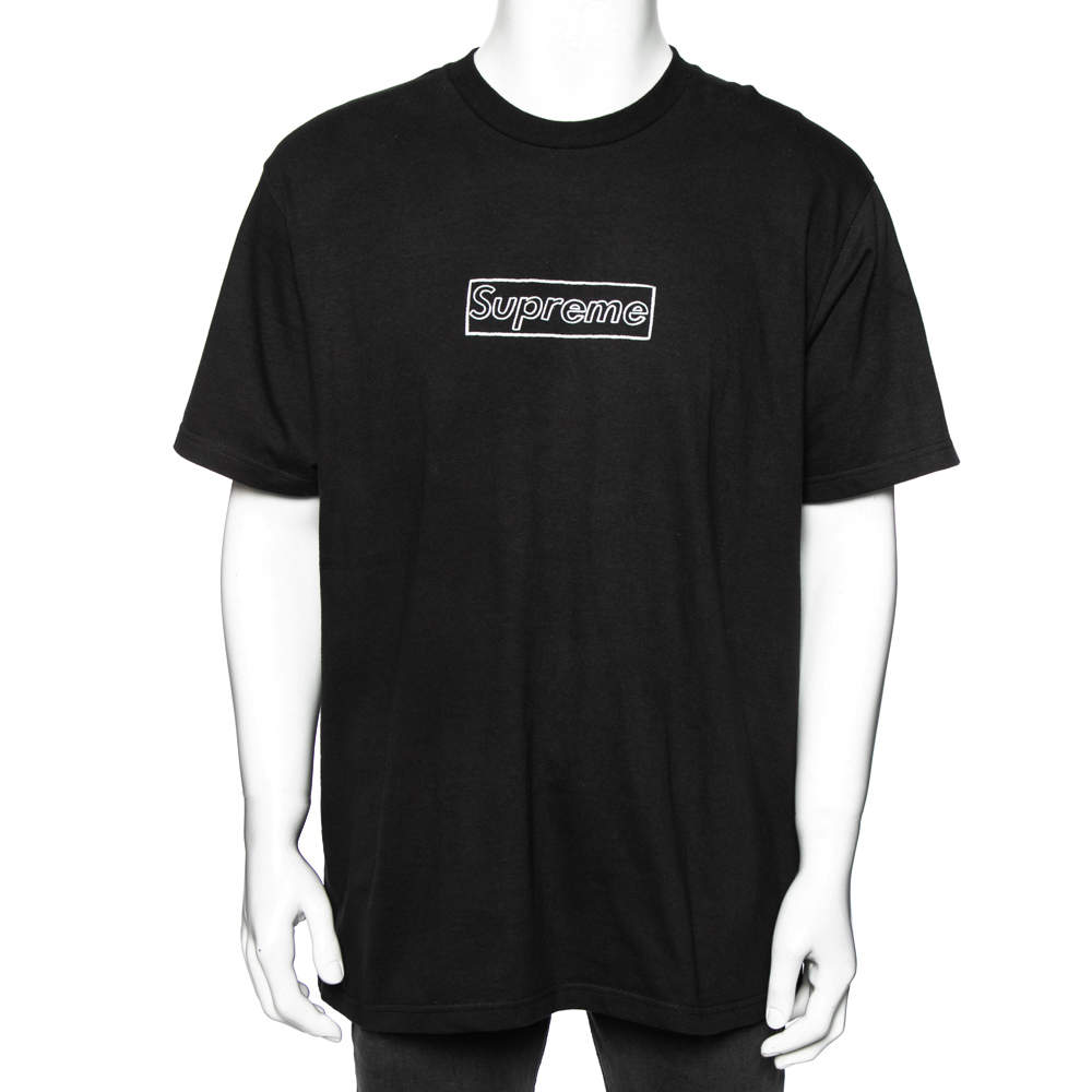 Supreme Black Cotton Logo Printed Crew Neck T-Shirt L Supreme | TLC