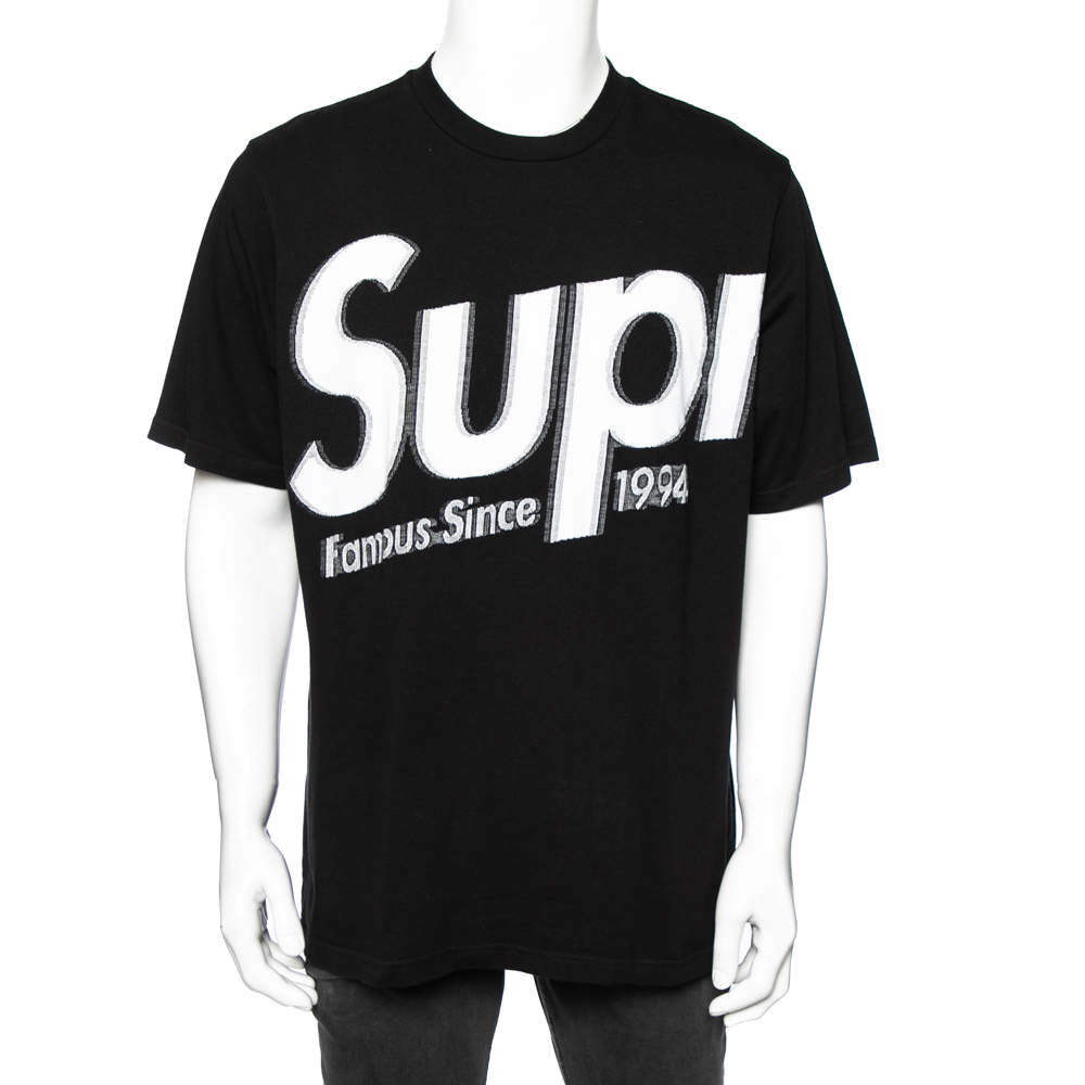 Supreme Black Cotton Logo Print Crew Neck T-shirt L