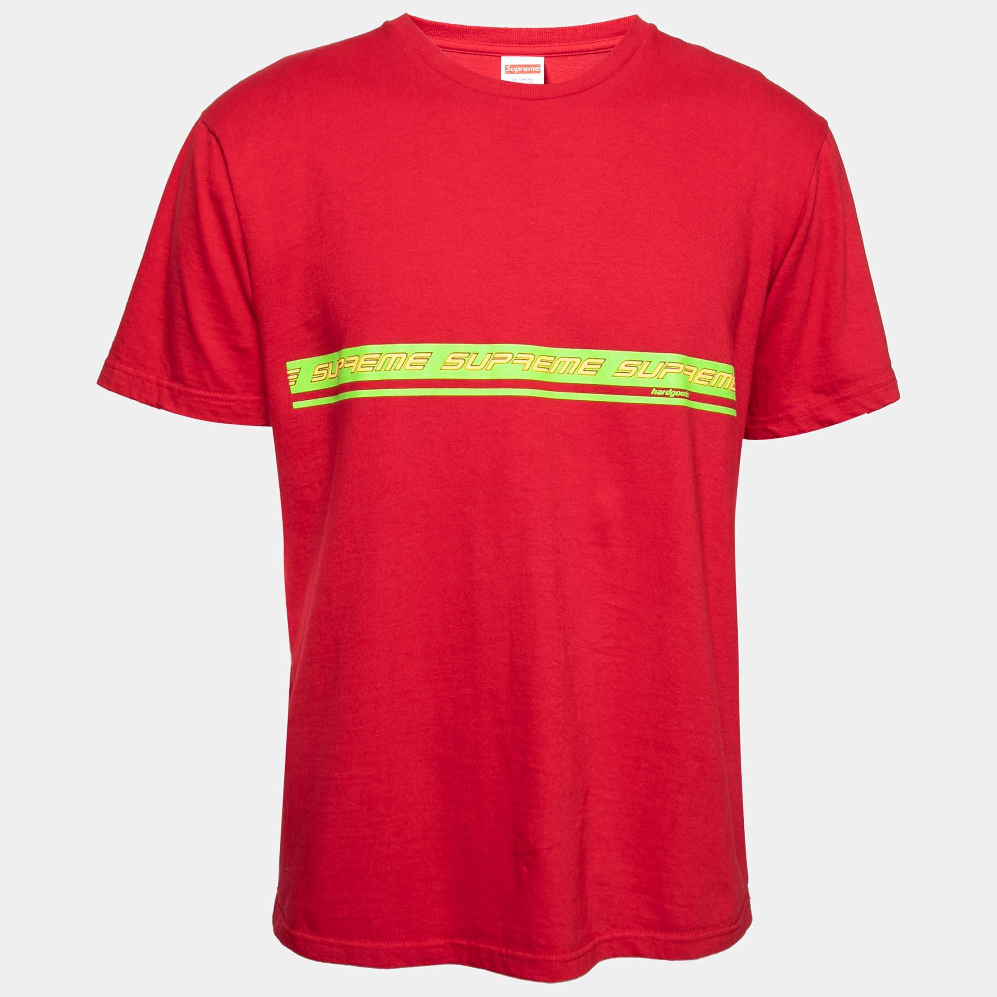 Supreme Red Cotton Logo Print Oversized T-Shirt M