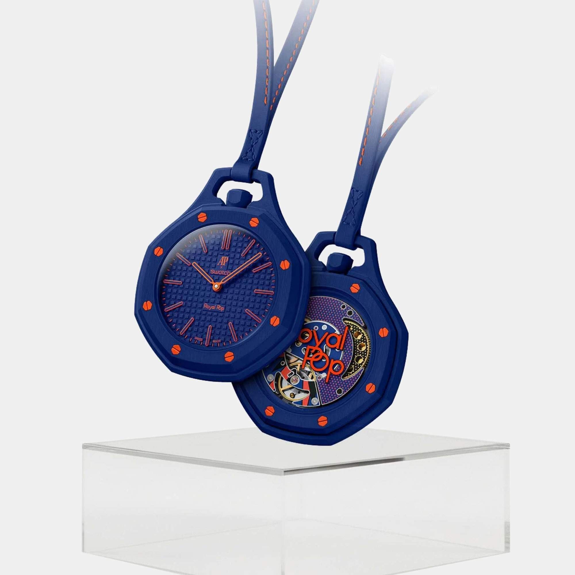 Pre Owned Swatch x Audemars Piguet Royal Pop Orenji Hachi Blue Ceramic Bioceramic Mechanical Wristwatch 40mm