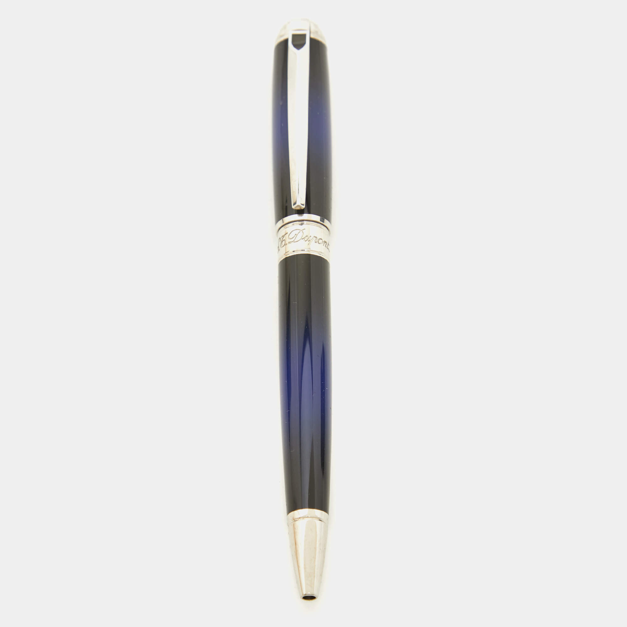 S.T. Dupont Ligne D Atelier Sunburst Blue Lacquer Silver Tone Ballpoint Pen