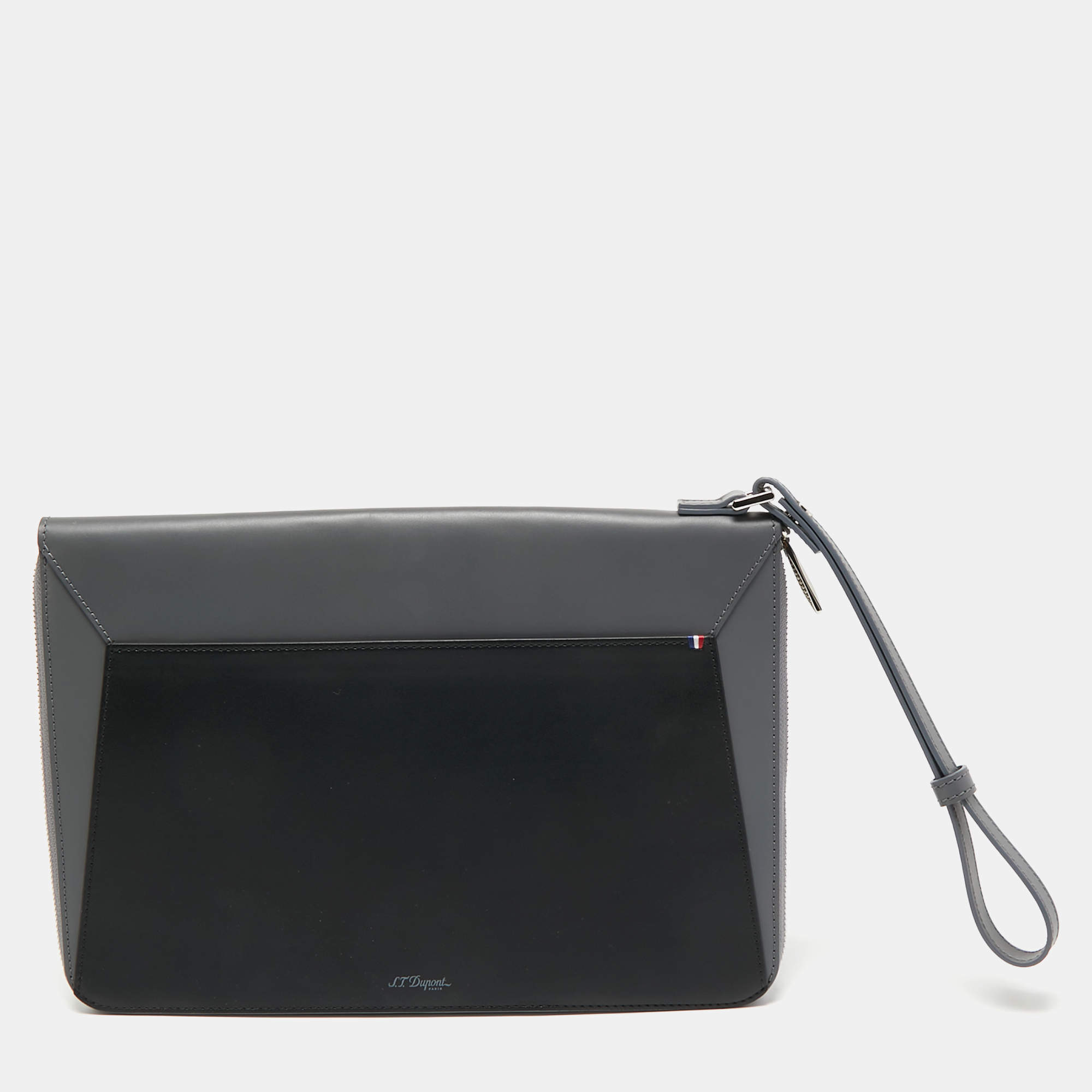 S.T.Dupont Grey/Black Leather Zip Aound Travel Organizer 