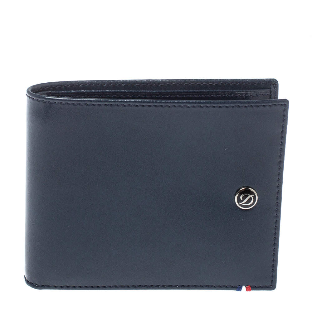 S.T. Dupont Navy Blue Leather Bifold Wallet 