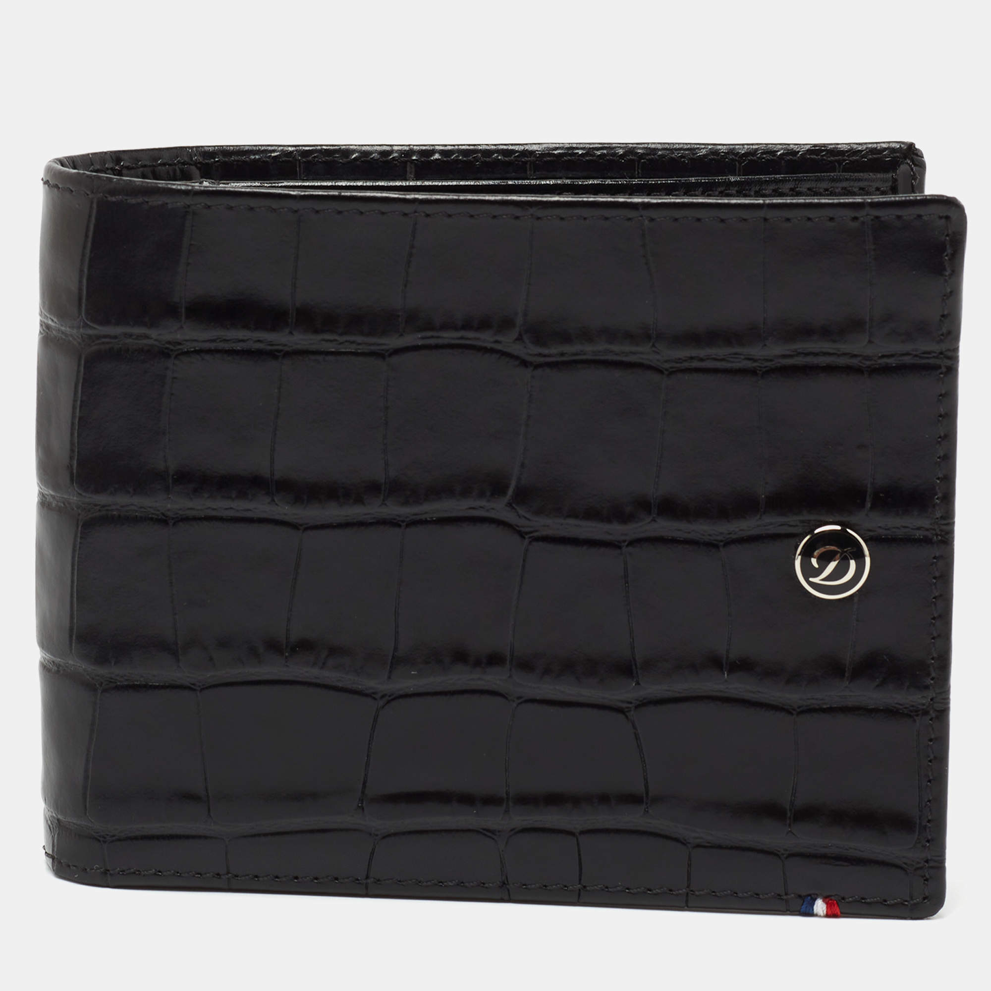 S.T. Dupont Black Croc Embossed Leather Bifold Wallet