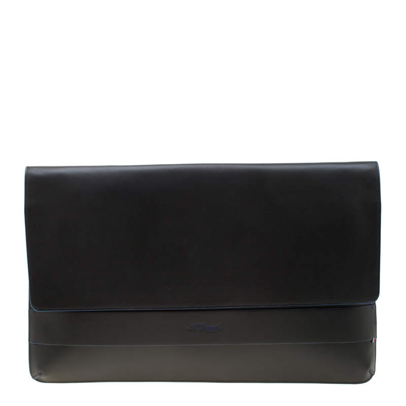 Pre Owned S.T. Dupont Black Leather Sleeve Slim Pochette