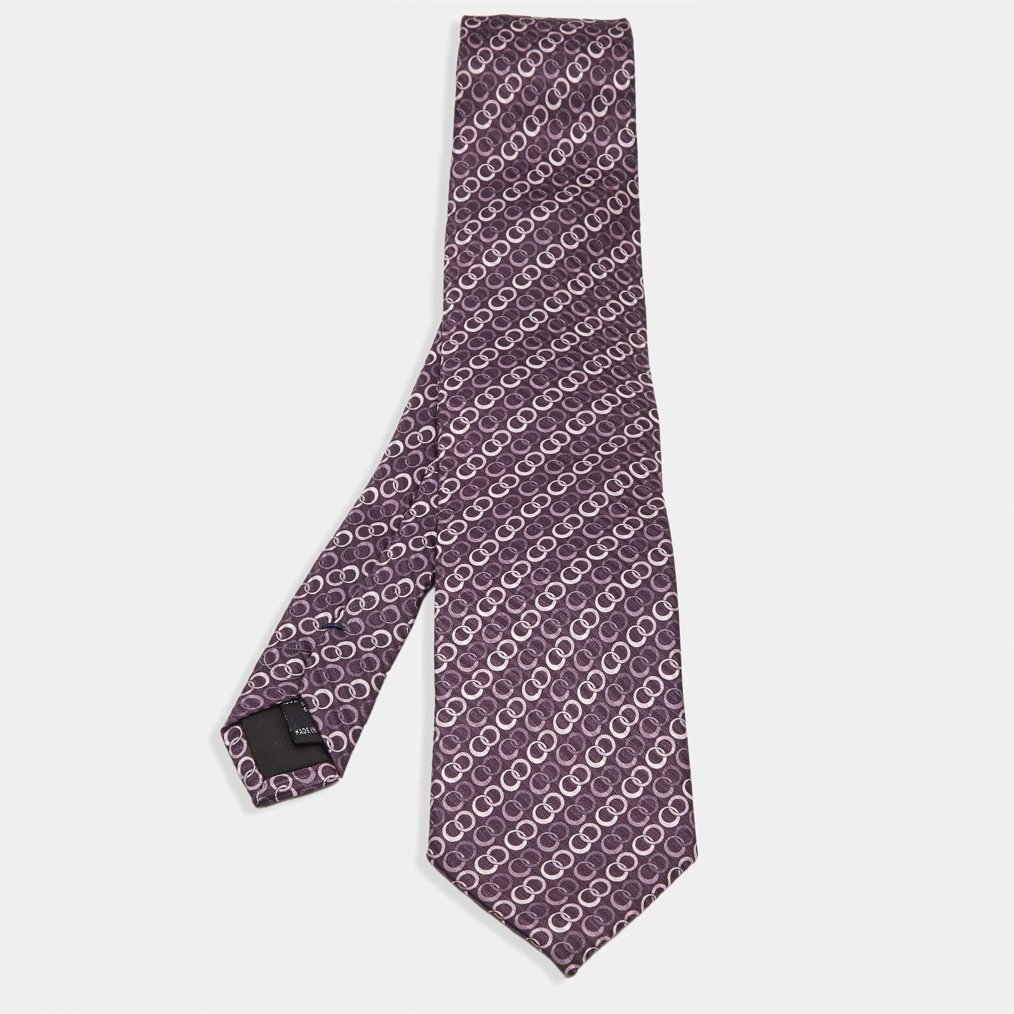 Pre Owned S.T. Dupont Purple Circle Pattern Silk Tie