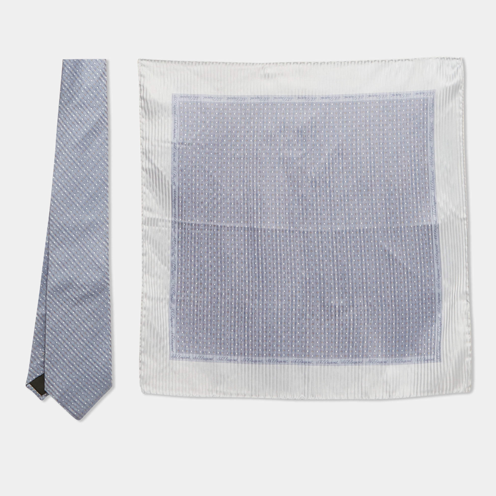 Pre Owned ربطة عنق إس تي دوبونت حرير مطبوع أزرق طقم