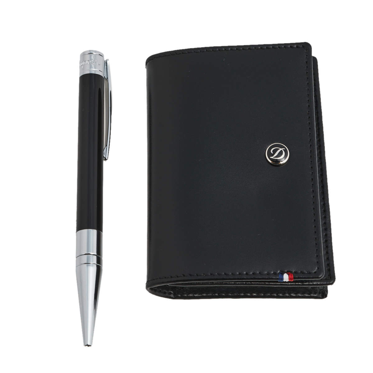 S.T. Dupont Black Line D Leather Bifold Card Holder and BallPoint Pen Set