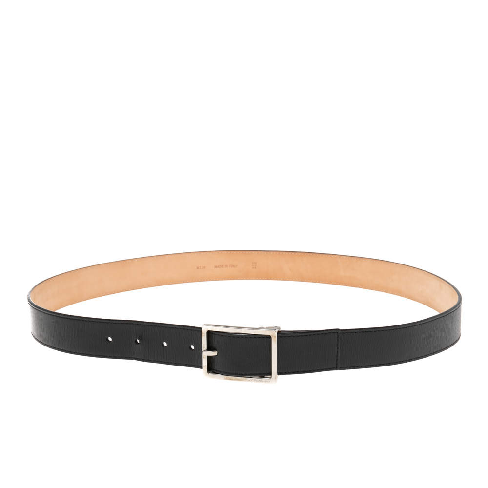 S.T. Dupont Black Textured Leather Buckle Belt 110CM