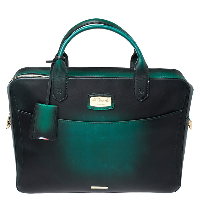 S.T. Dupont Green Ombre Leather Atelier Document Briefcase