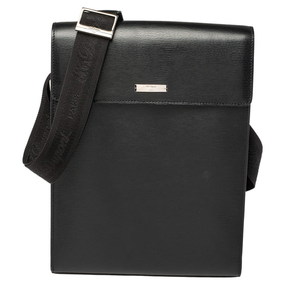 S.T. Dupont Black Leather Messenger Bag