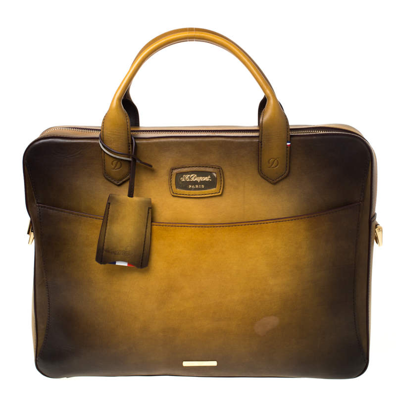 S.T. Dupont Yellow/Black Ombre Leather Atelier Line D One Gusset Briefcase