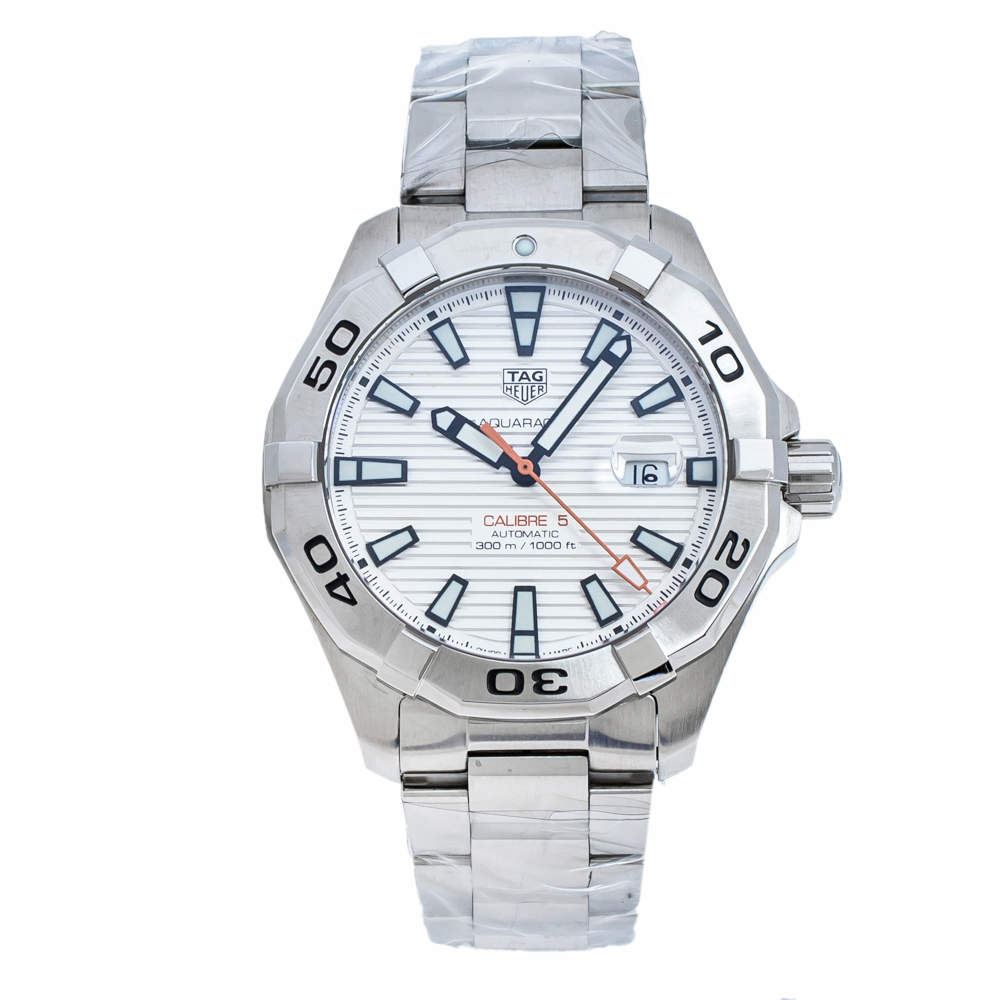 Tag Heuer Silver Stainless Steel Aquaracer Calibre 5 WAY2013.BA0927 Men's Wristwatch 43 mm