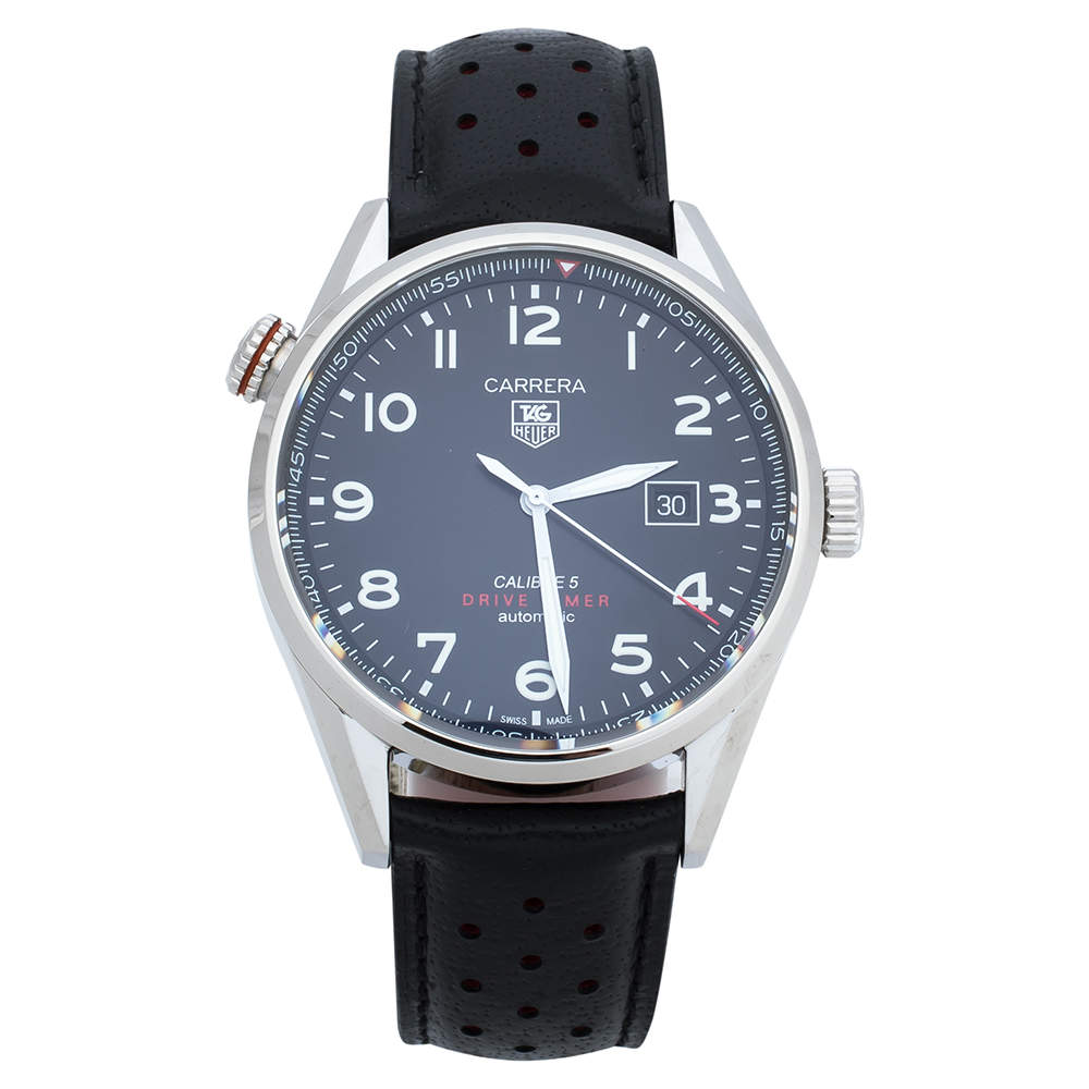 Pre Owned TAG Heuer Black Stainless Steel Carrera Drive Time WAR2A10.FC6337 Men's Wristwatch 43 mm