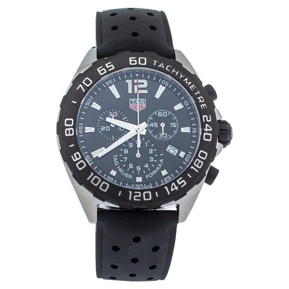 مملوكة مسبقًا Tag Heuer Black Stainless Steel Rubber Formula 1 CAZ1010 Quartz Men's Wristwatch 43MM