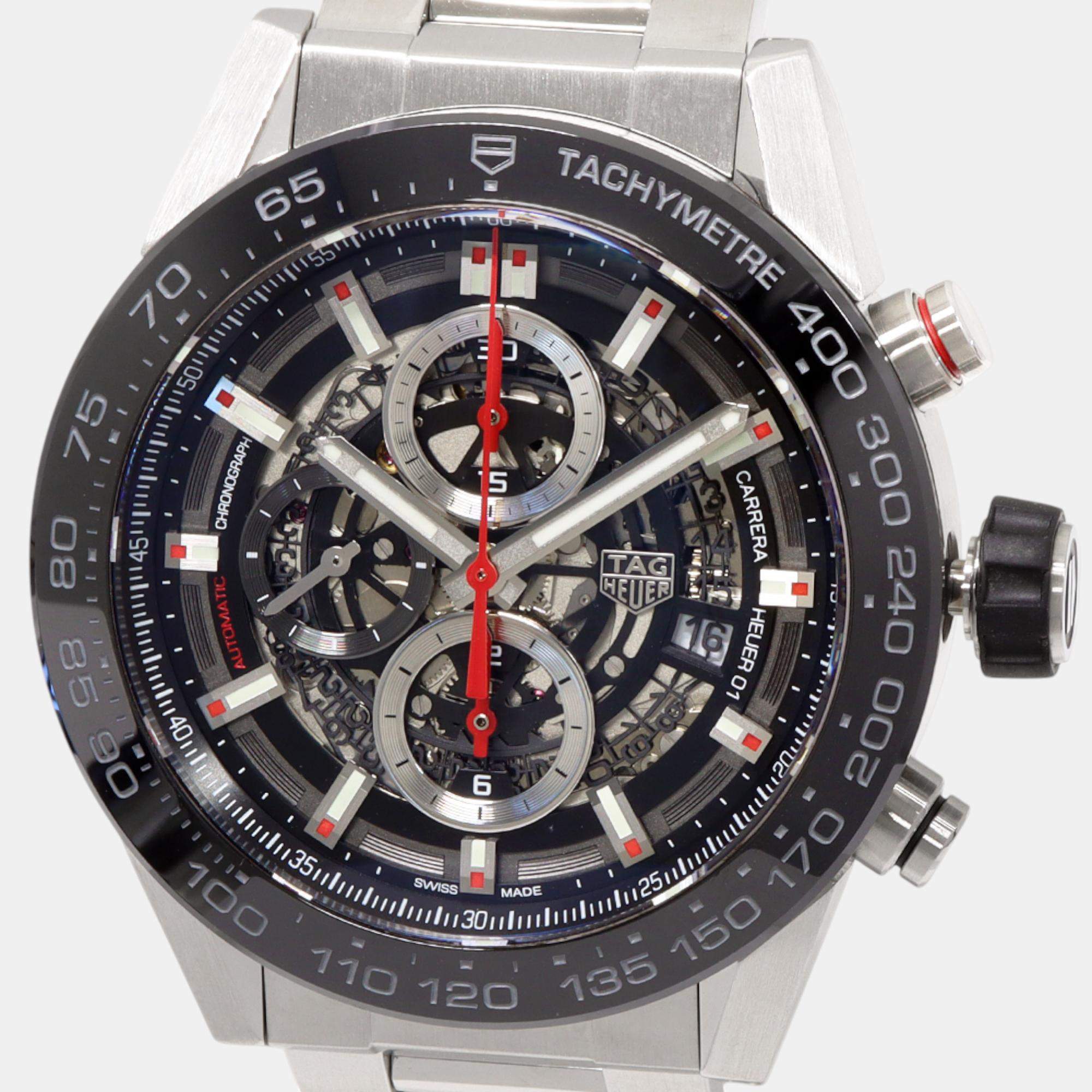 Tag Heuer Black Stainless Steel Carrera CAR2A1W Automatic Men's Wristwatch 45 mm
