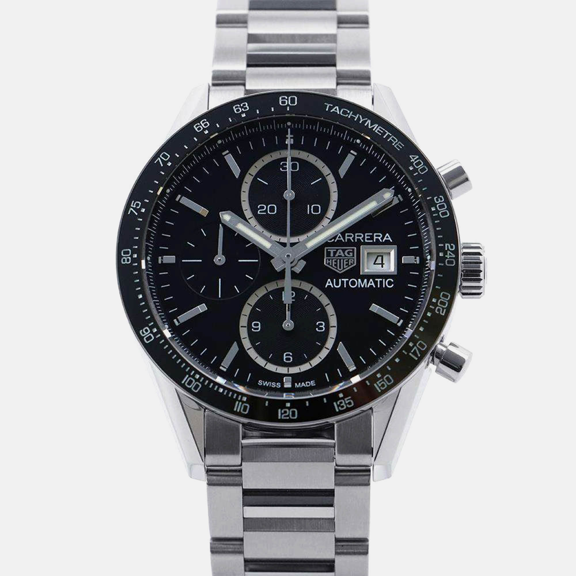 Tag Heuer Black Stainless Steel Carrera Automatic Men's Wristwatch 41 mm