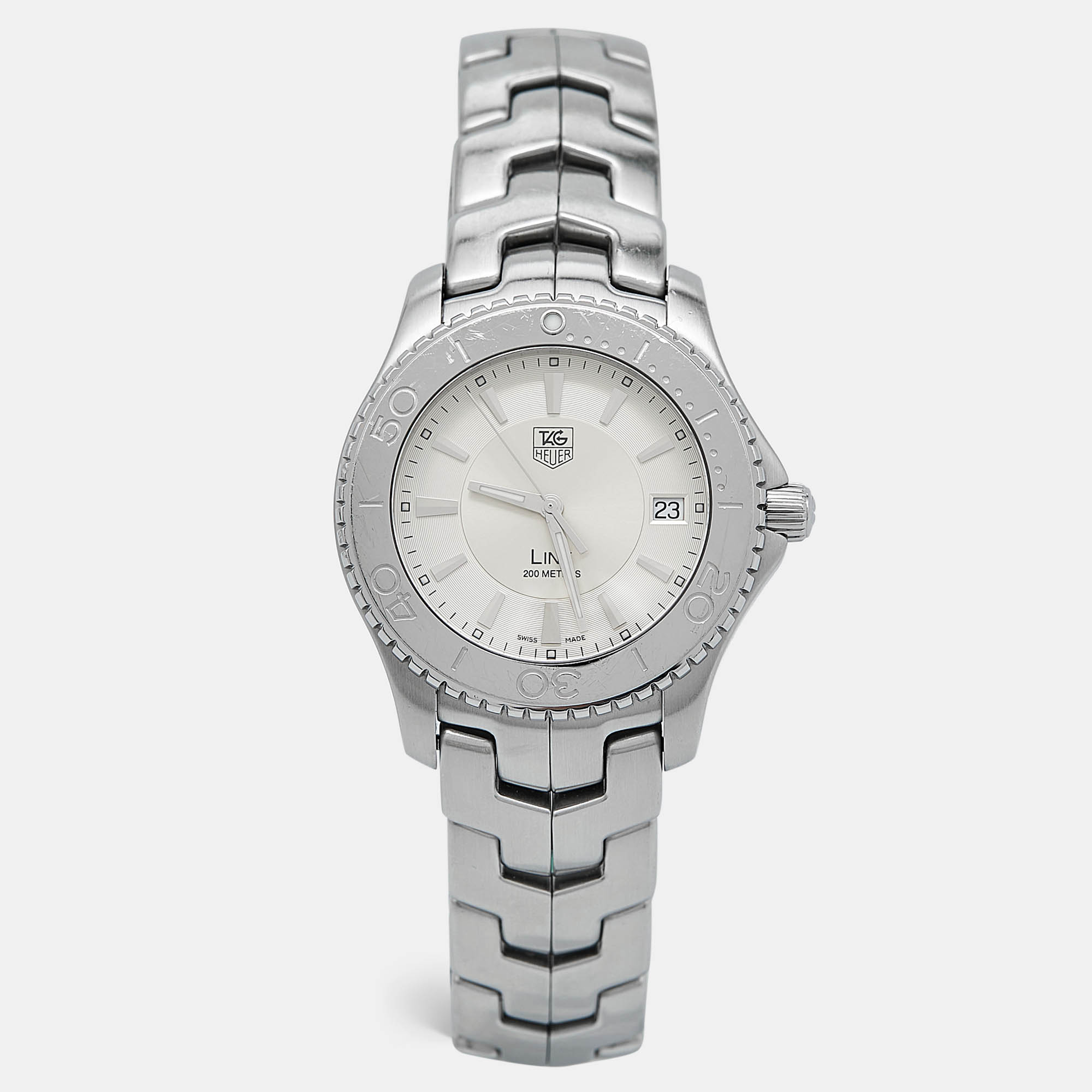 Pre Owned Tag Heuer Silver Stainless Steel Link WJ1111.BA0570 Men's Wristwatch 39 mm