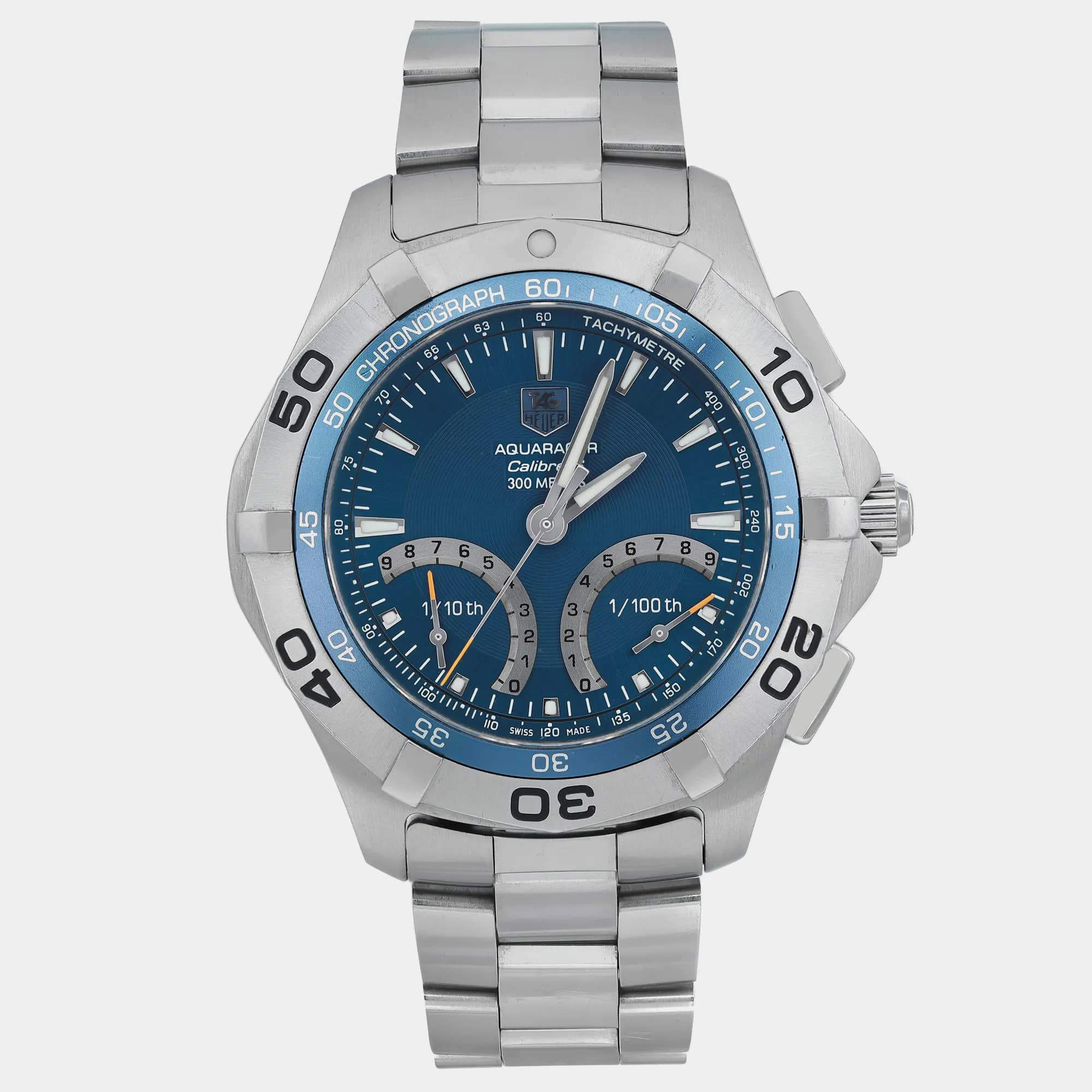 Tag Heuer Blue Stainless Steel Aquaracer Auto-Quartz Men's Wristwatch 43 mm