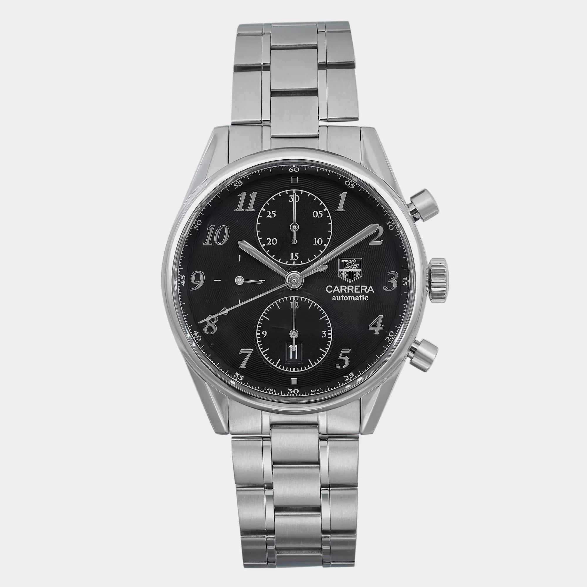 Tag Heuer Black Stainless Steel Carrera Automatic Men's Wristwatch 41 mm