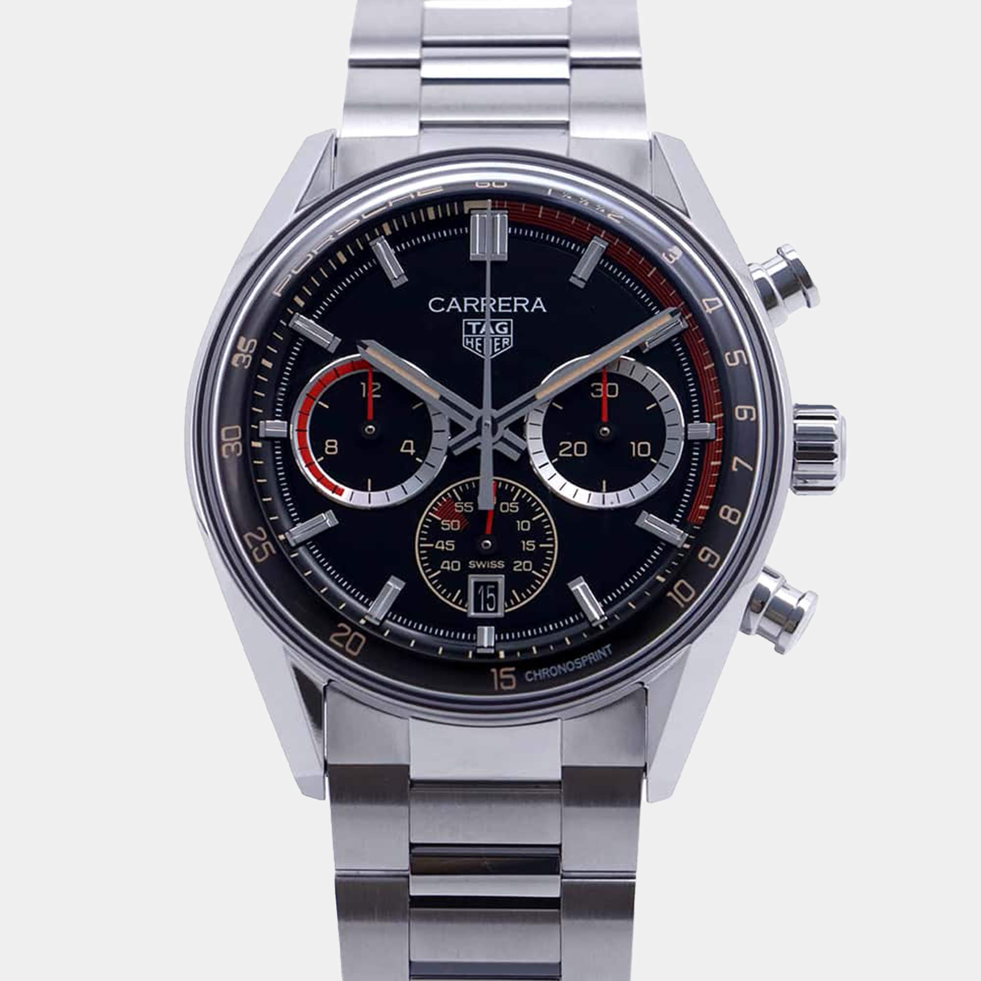Tag Heuer Black Stainless Steel Carrera Porsche Chronograph Special Edition CBS2015.EB0381 Automatic Men's Wristwatch 42mm