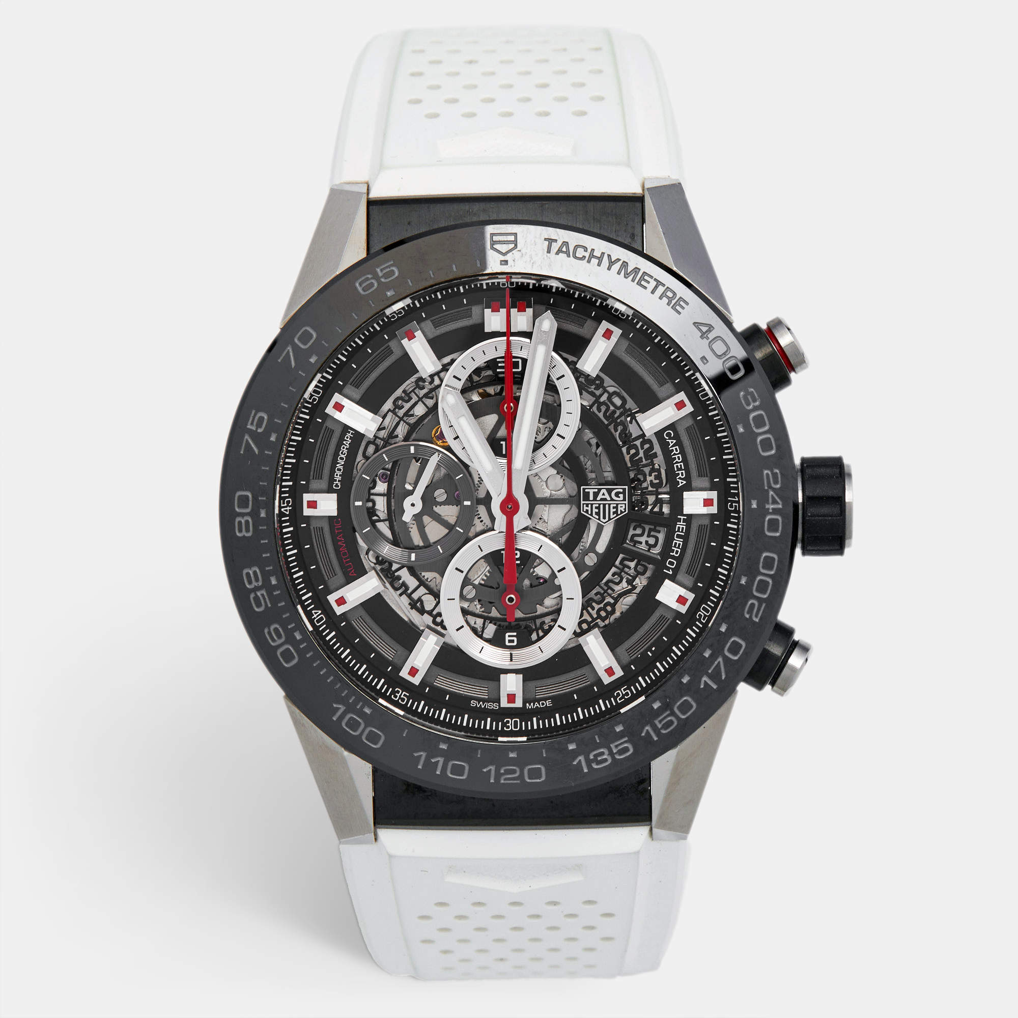 TAG Heuer Black PVD Stainless Steel Rubber Carrera Calibre HEUER 01 CAR2A1Z.FT6051 Men's Wristwatch 45 mm