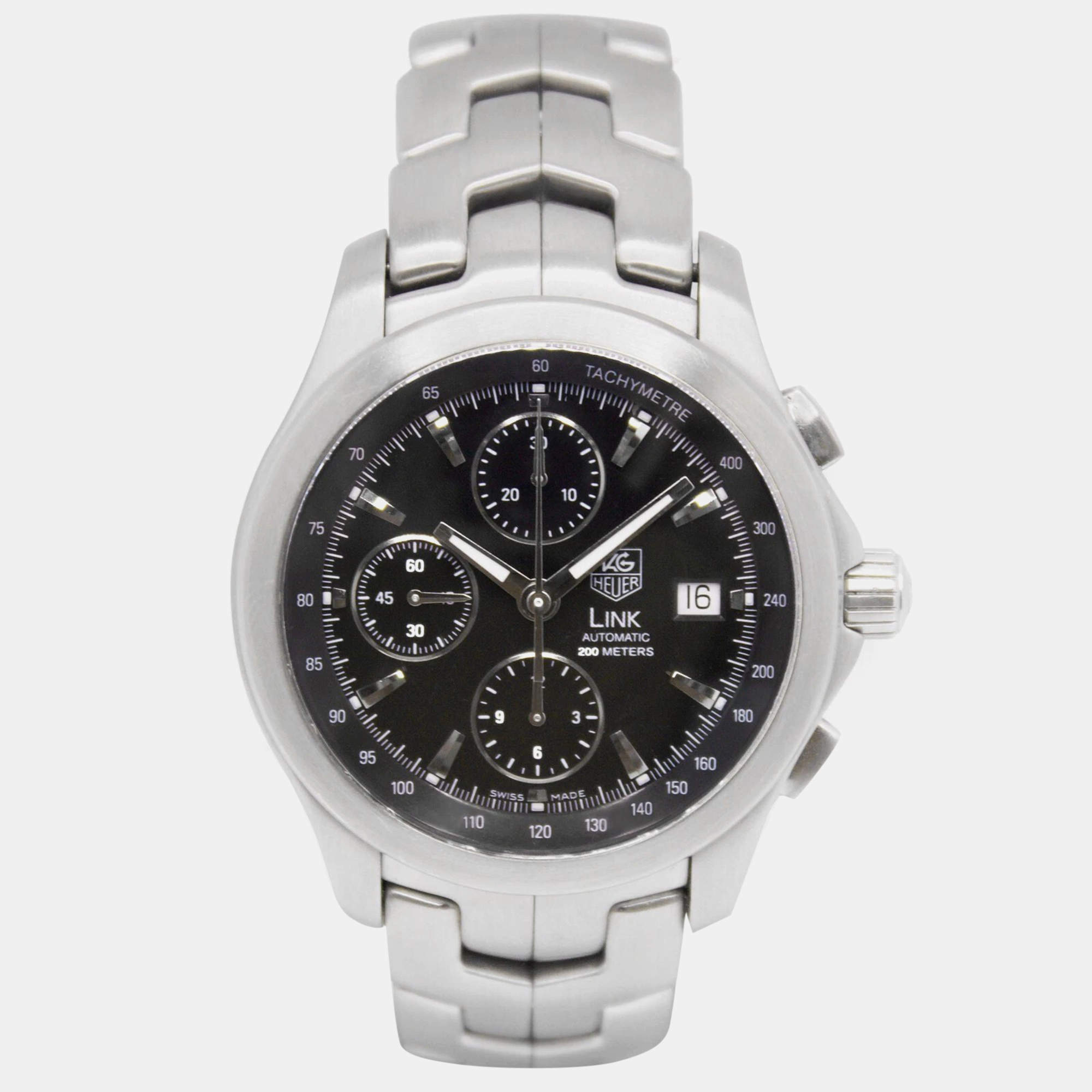Tag Heuer Black Stainless Steel Link Automatic Men's Wristwatch 42 mm