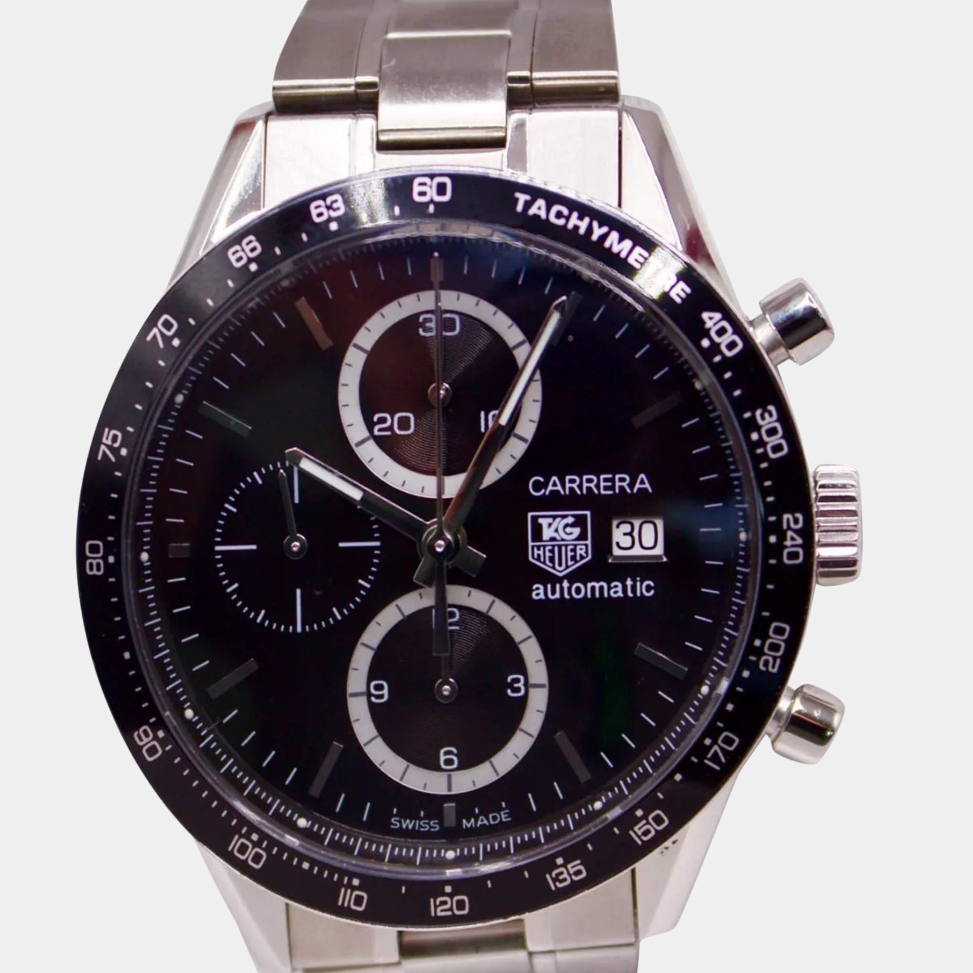 Tag Heuer Black Stainless Steel Carrera Calibre 16 Automatic Chronograph Men's Wristwatch 41 mm