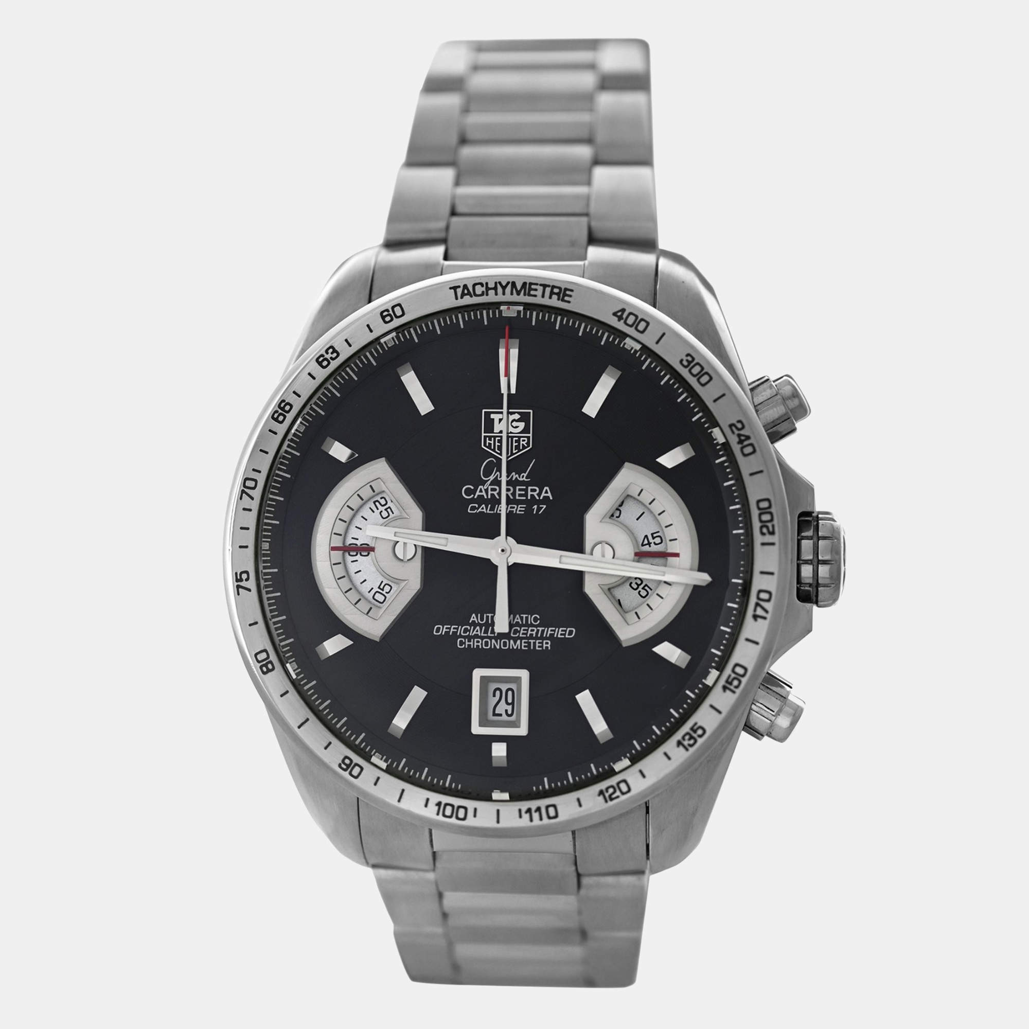 Tag Heuer Black Stainless Steel Grand Carrera CAV511A.BA0902 Automatic Men's Wristwatch 44 mm