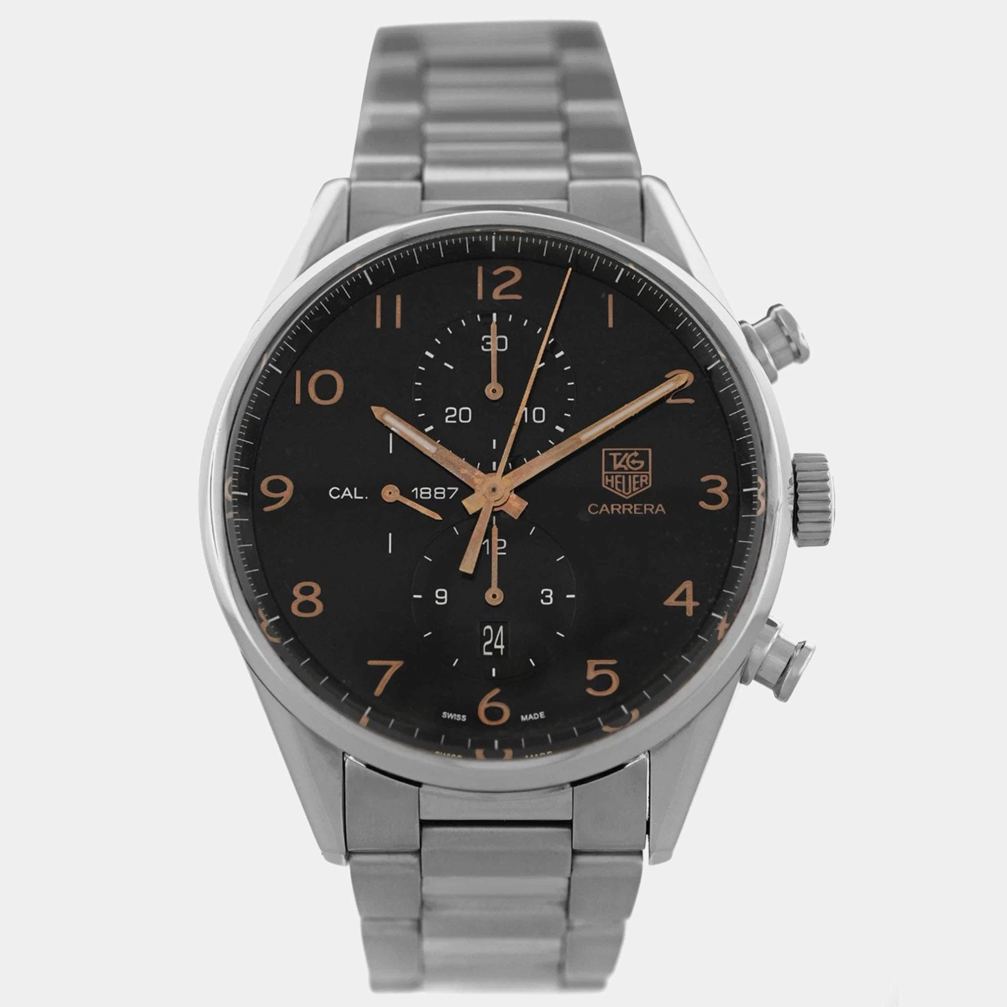 Pre Owned Tag Heuer Carrera CAR2014 Automatic Black Stainless Steel Men's Wristwatch 43 mm