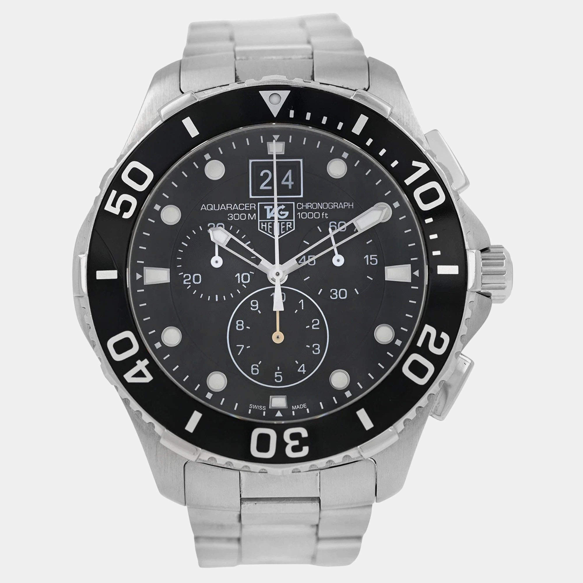 Pre Owned Tag Heuer Aquaracer CAN1010.BA0821 Quartz Black Stainless Steel Men's Wristwatch 44 mm