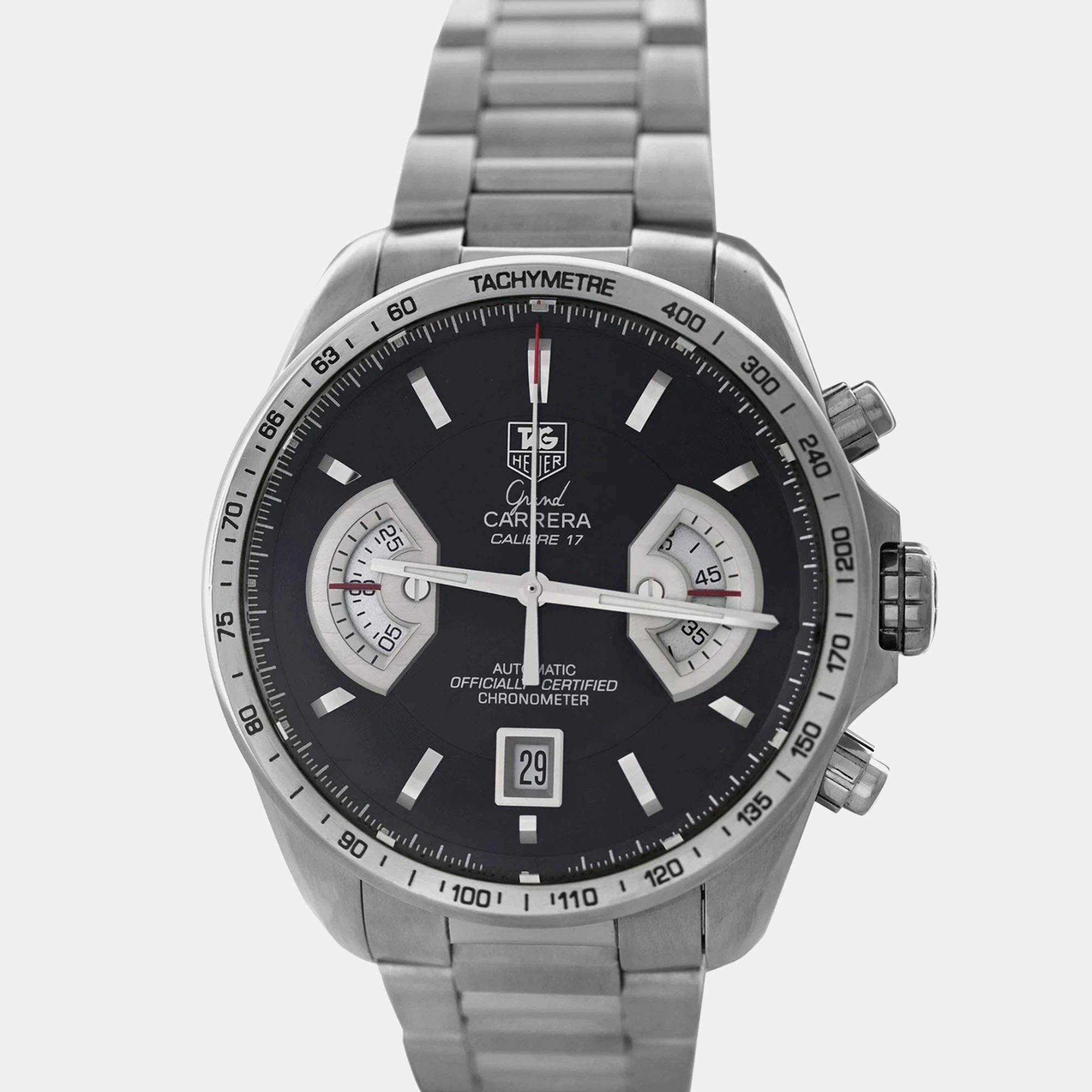 Pre Owned Tag Heuer Grand Carrera CAV511A.BA0902 Automatic Black Stainless Steel Men's Wristwatch 43 mm