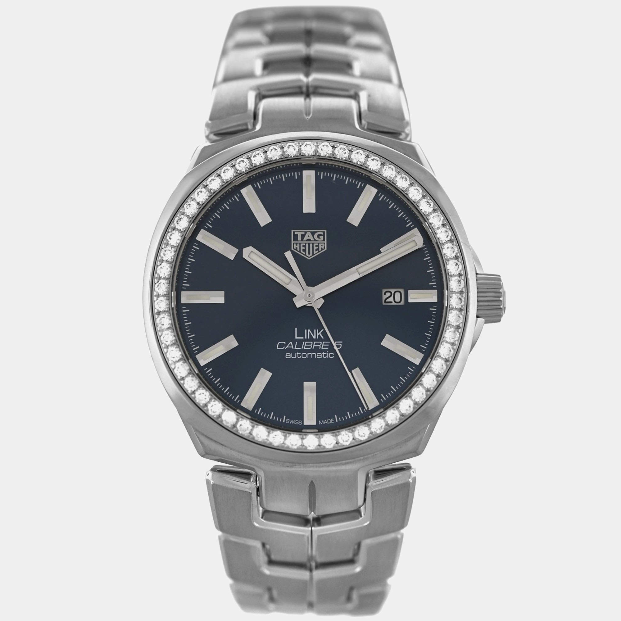 Pre Owned Tag Heuer Link WBC2113.BA0603 Automatic Blue diamonds Stainless Steel Men's Wristwatch 41 mm