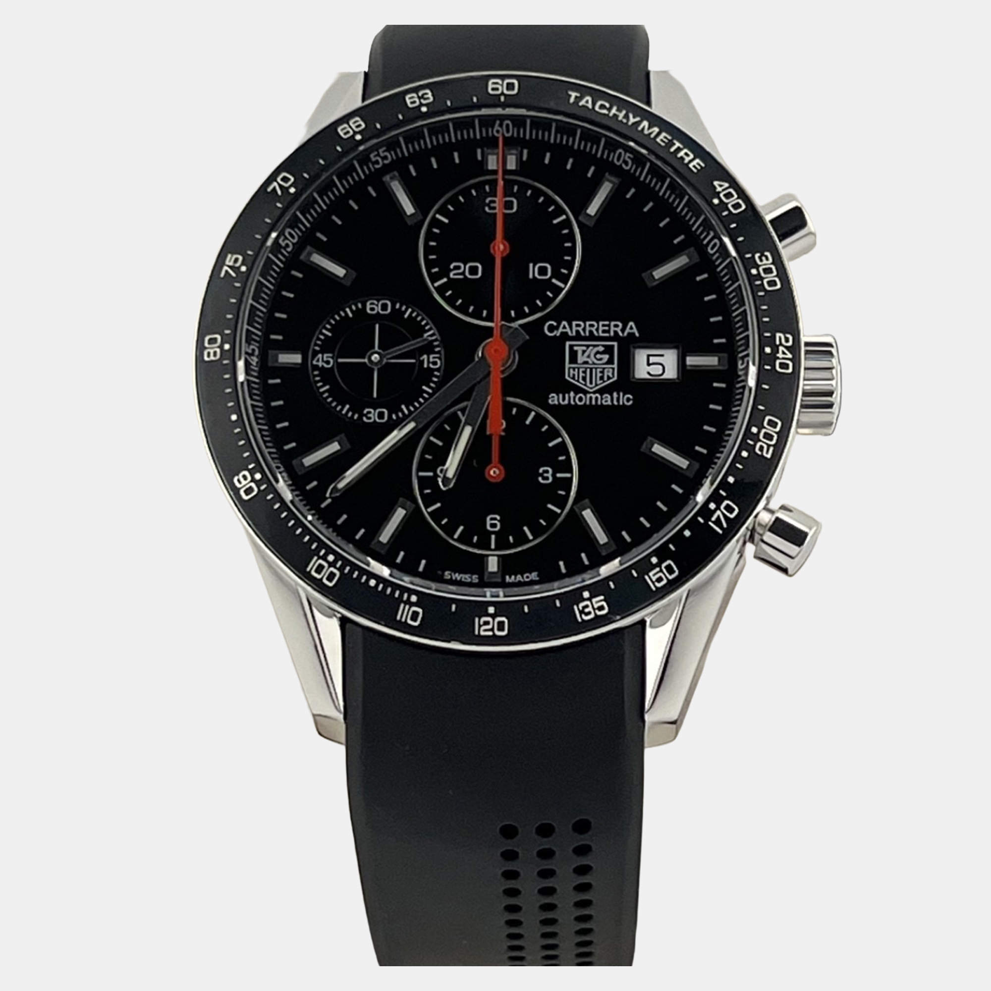 Pre Owned TAG Heuer Carrera Calibre 16 CV2014 Automatic Black Dial Stainless Steel Men's Wristwatch 41 mm