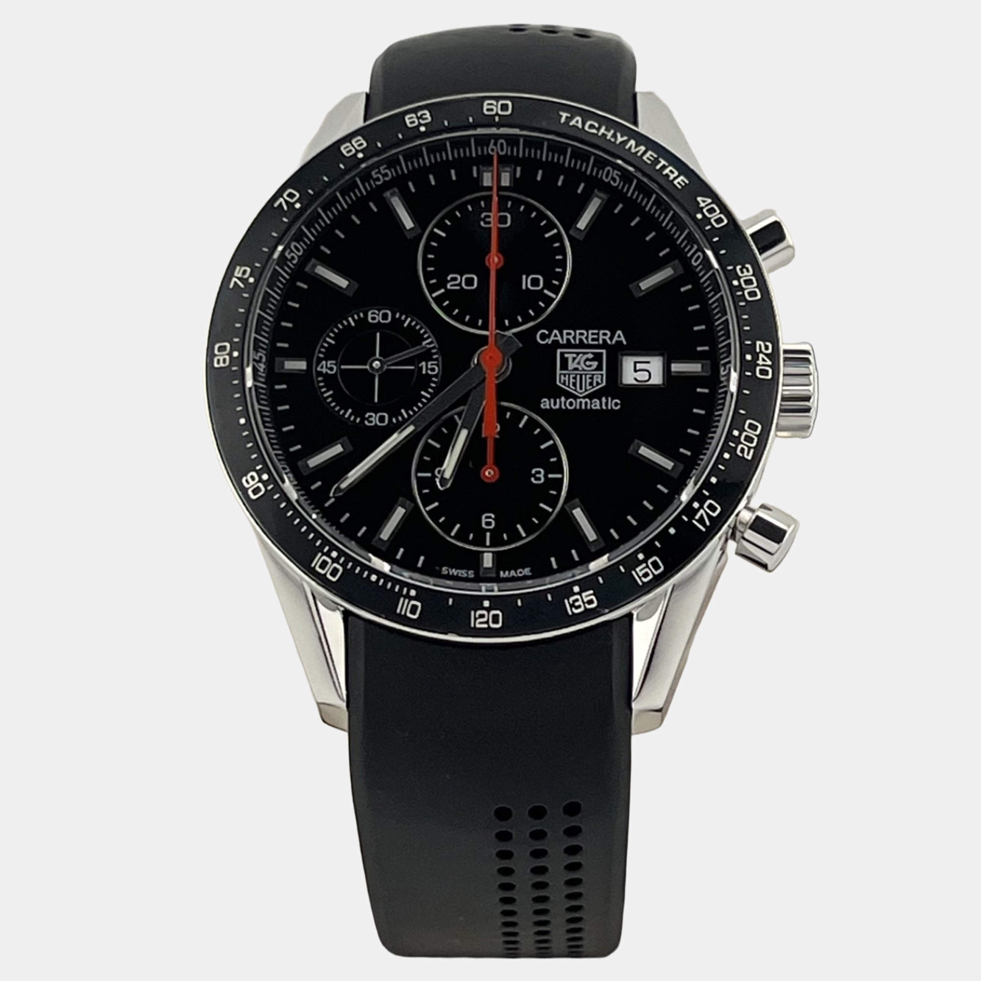Pre Owned TAG Heuer Carrera Calibre 16 CV2014 Automatic Black Dial Stainless Steel Men's Wristwatch 41 mm