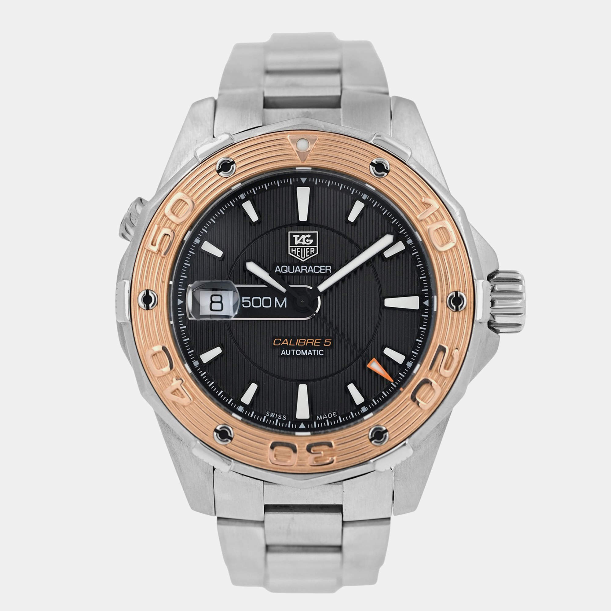 Pre Owned TAG Heuer Aquaracer WAJ2150.BA0870 Automatic 18K Rose Gold Stainless Steel Men's Wristwatch 43 mm