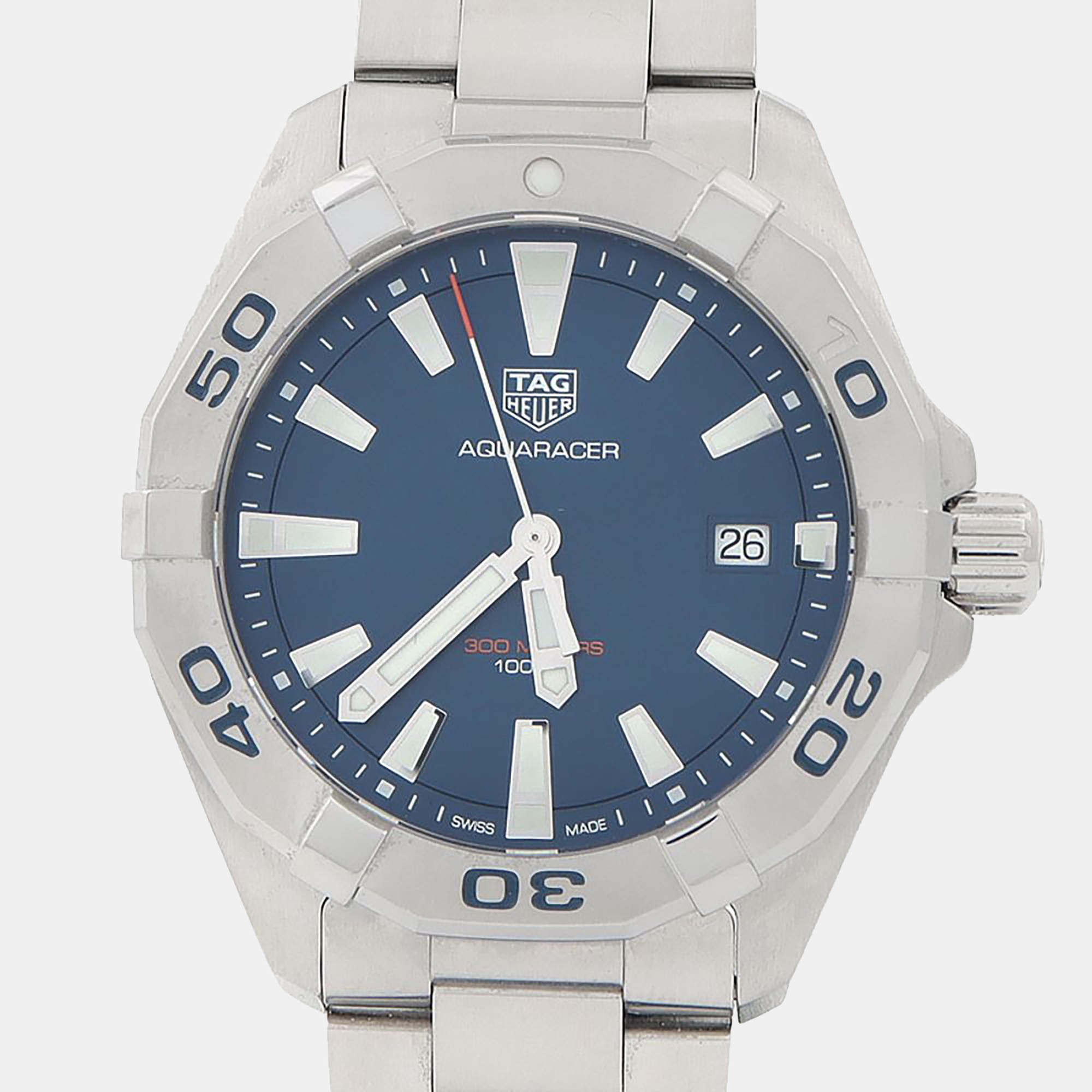 Pre Owned Tag Heuer Aquaracer WBD1112 Quartz Blue Stainless Steel Men's Wristwatch 41mm