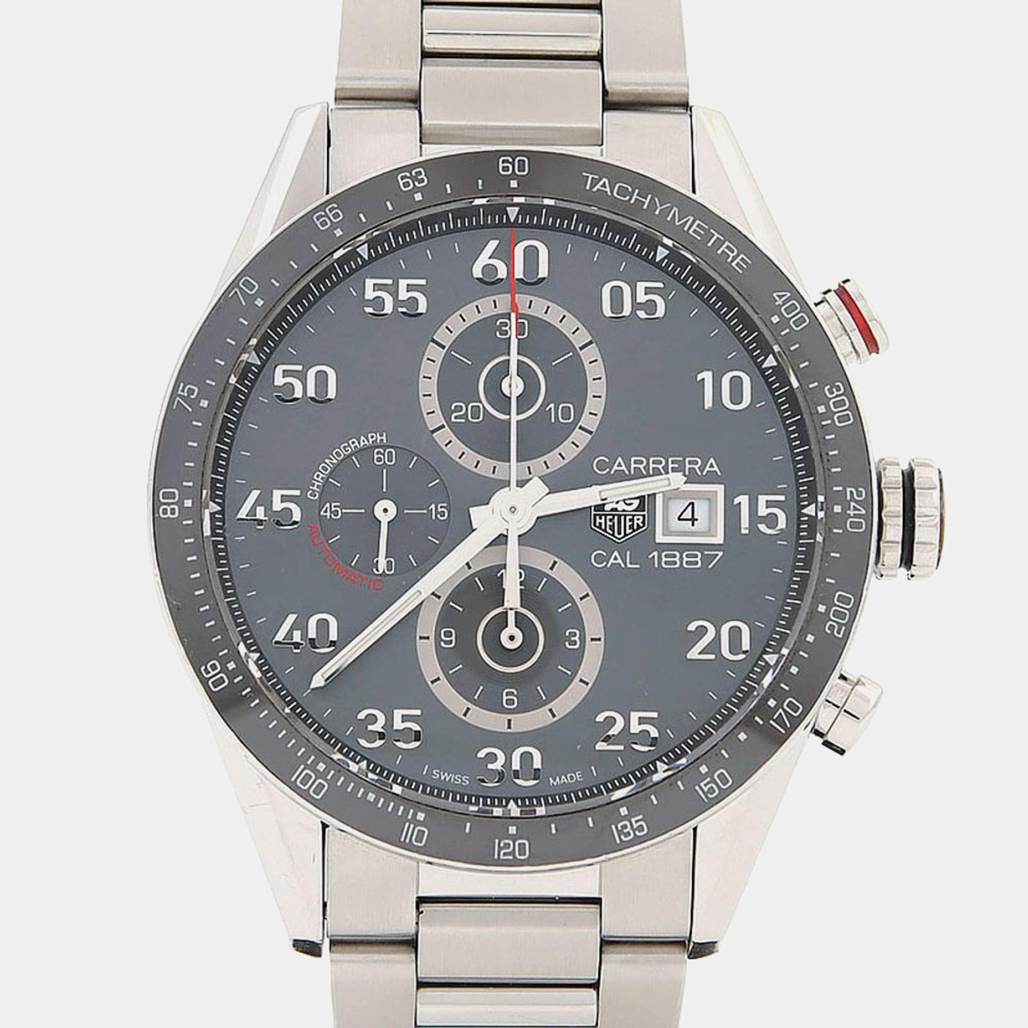 Pre Owned Tag Heuer Carrera Chronograph CV2A1U.BA0738 Automatic Grey Stainless Steel Men's Wristwatch 43mm