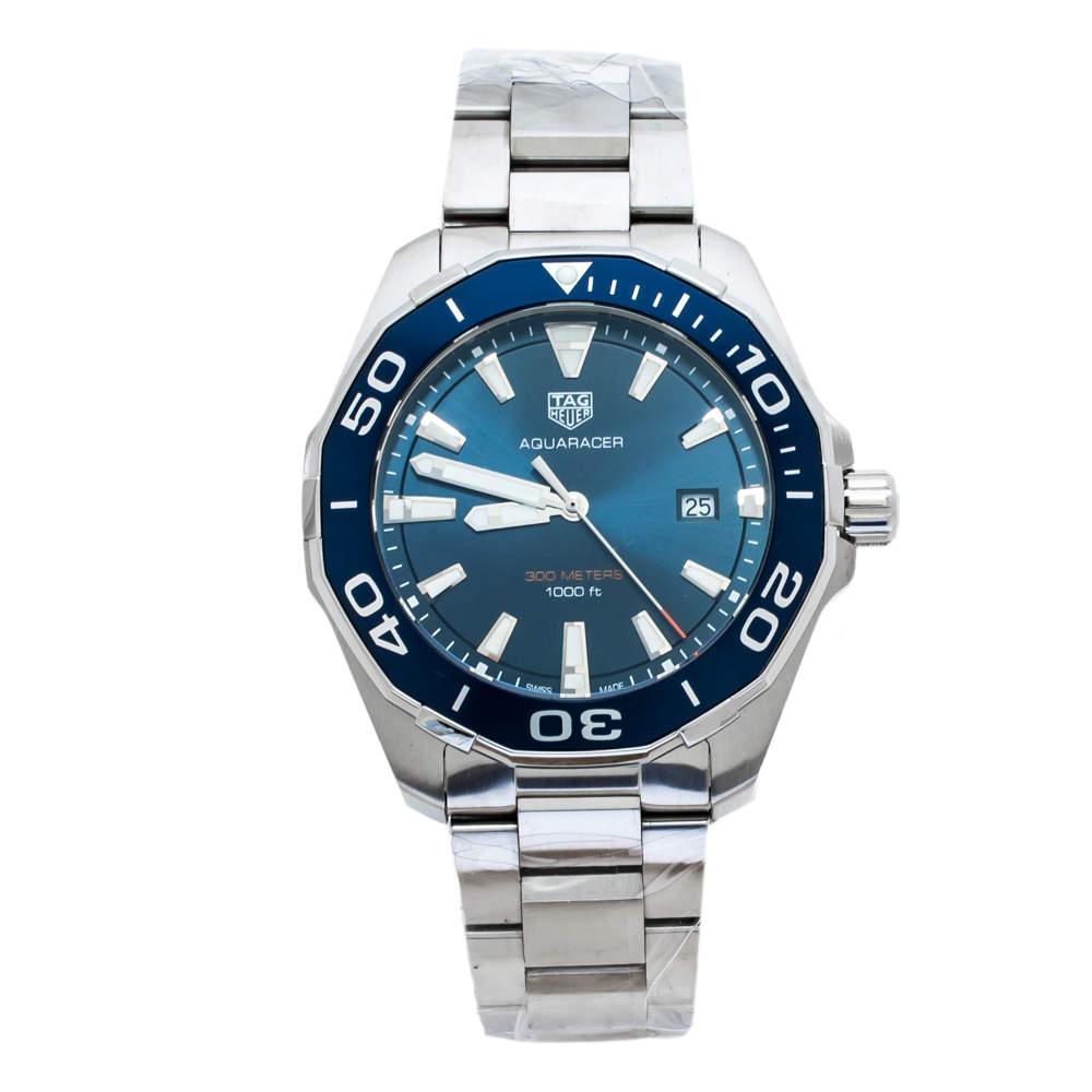 Pre Owned Tag Heuer Blue Stainless Steel Aquaracer WAY101C.BA0746 Men's Wristwatch 43 mm
