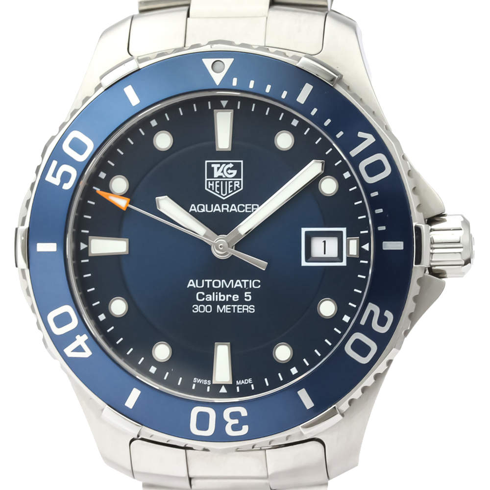 Pre Owned Tag Heuer Blue Stainless Steel Aquaracer WAN2111 Automatic Men's Wristwatch 42 MM