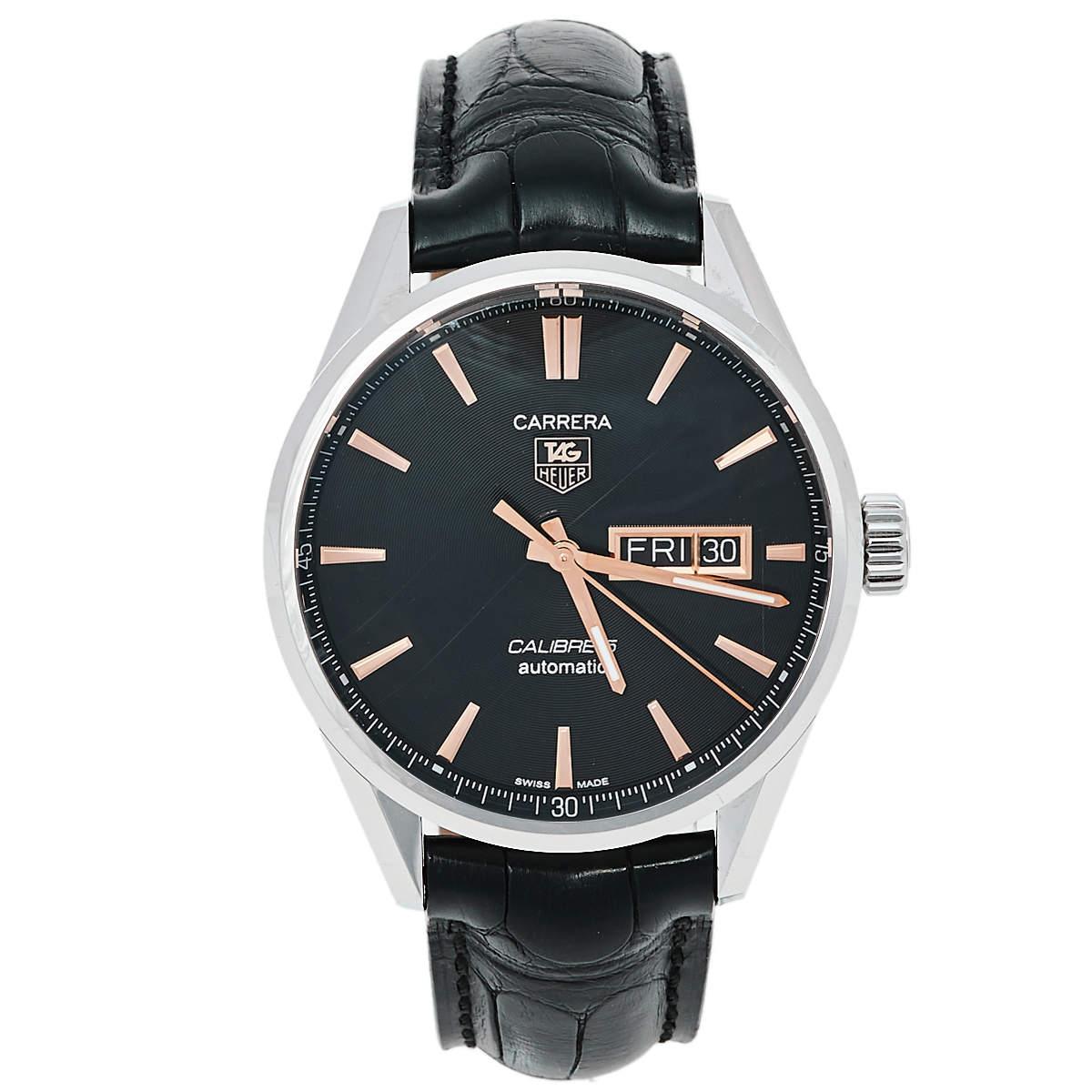 مملوكة مسبقًا Tag Heuer Black Stainless Steel Carrera WAR201C.FC6266 Automatic Men's Wristwatch 41 mm