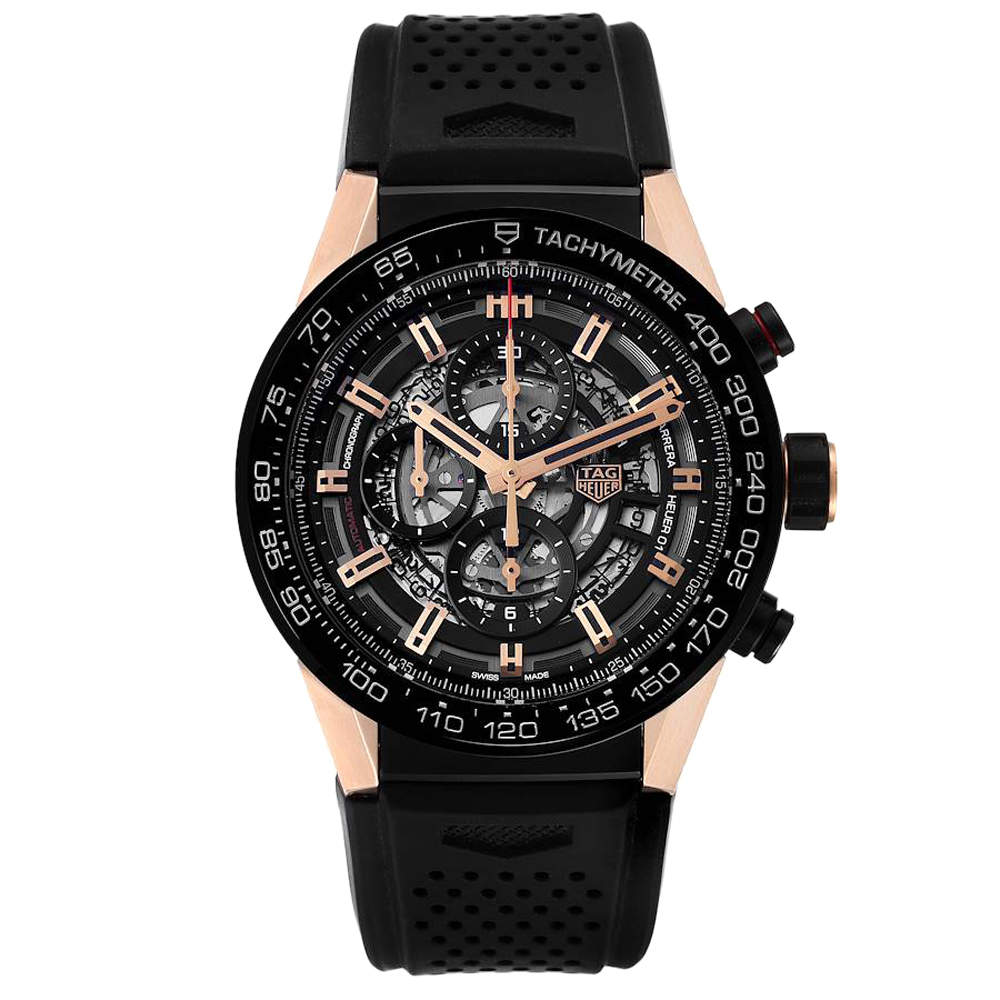 Tag Heuer Black 18K Rose Gold And Titanium Carrera Caliber Heuer 01 CAR2A5A Men's Wristwatch 45 MM