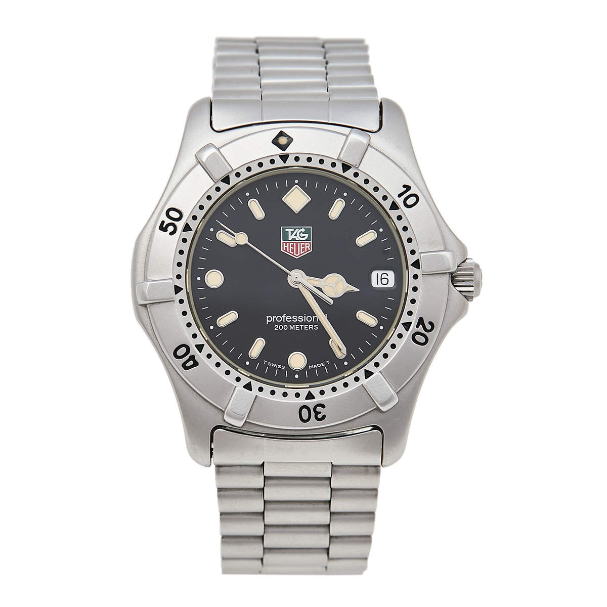 مملوكة مسبقًا Tag Heuer Black Stainless Steel Professional WE1110-R Men's Wristwatch 38 mm