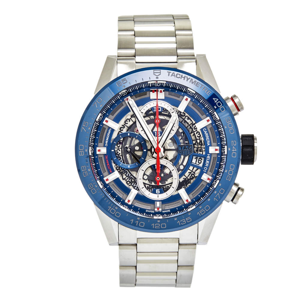 Pre Owned Tag Heuer Blue Stainless Steel CAR201T Men's Wristwatch 43 mm 