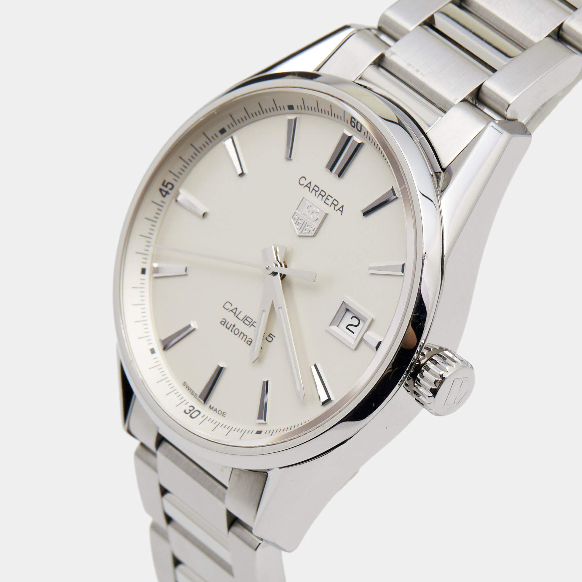 TAG Heuer Silver Stainless Steel Carrera Calibre 5 WAR211B Men s