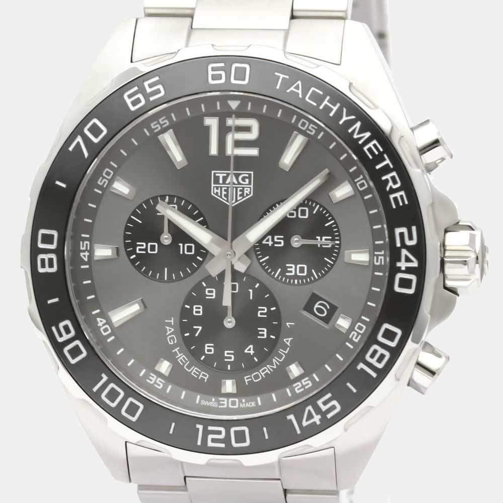 Pre Owned Tag Heuer Grey Stainless Steel Formula 1 CAZ1011 Quartz Chronograph Men's Wristwatch 43 mm